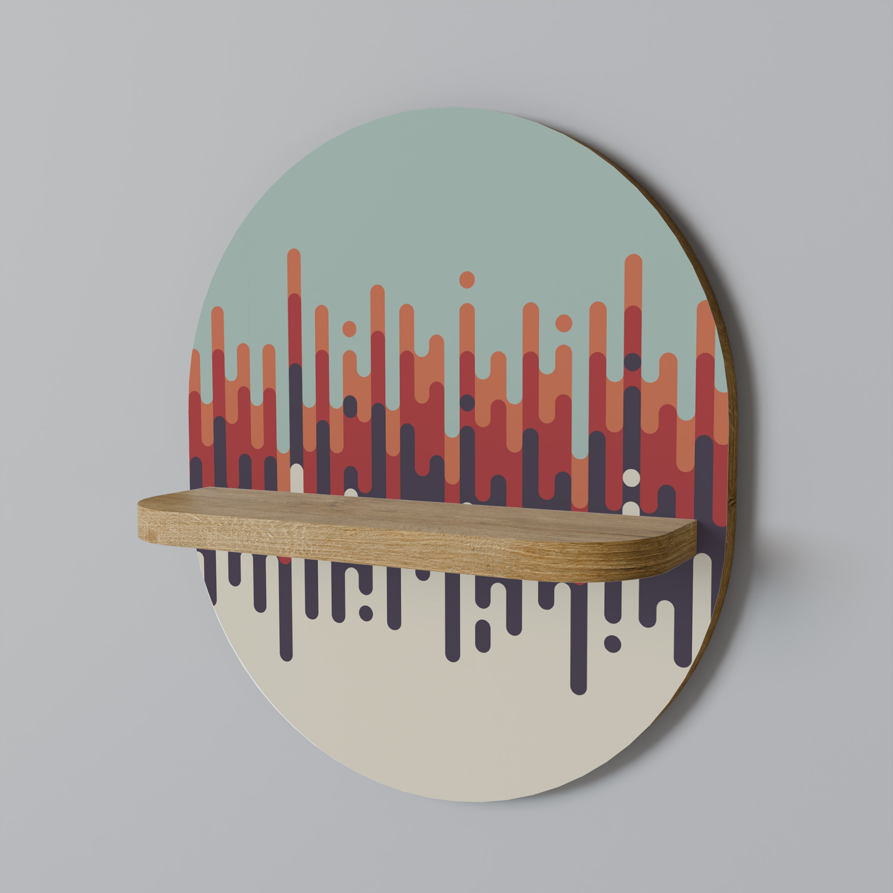 Estantería de arte ovalada CHROMA CONTOURS con efecto roble