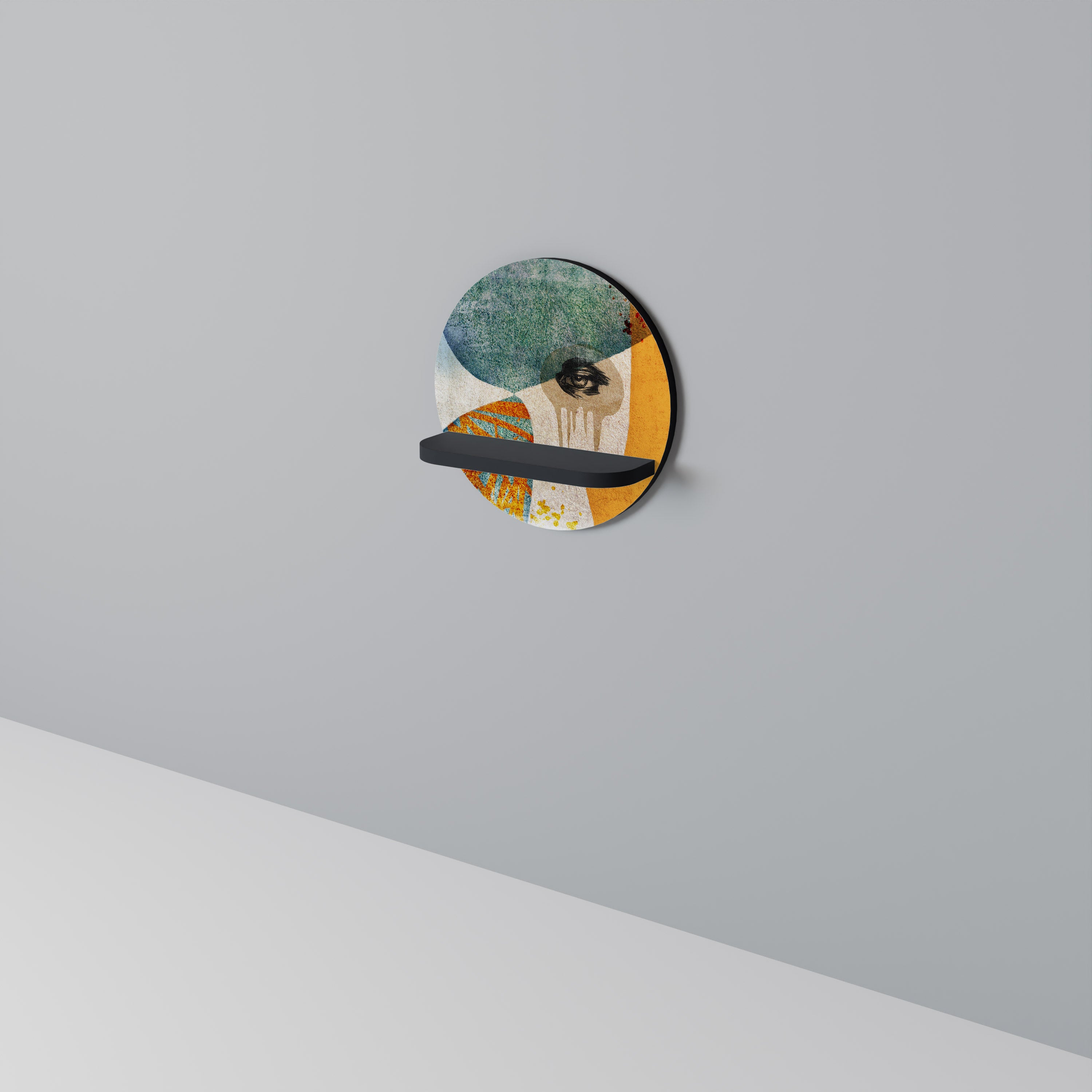ABSTRACT FACES Round Art Shelf In Black Finish