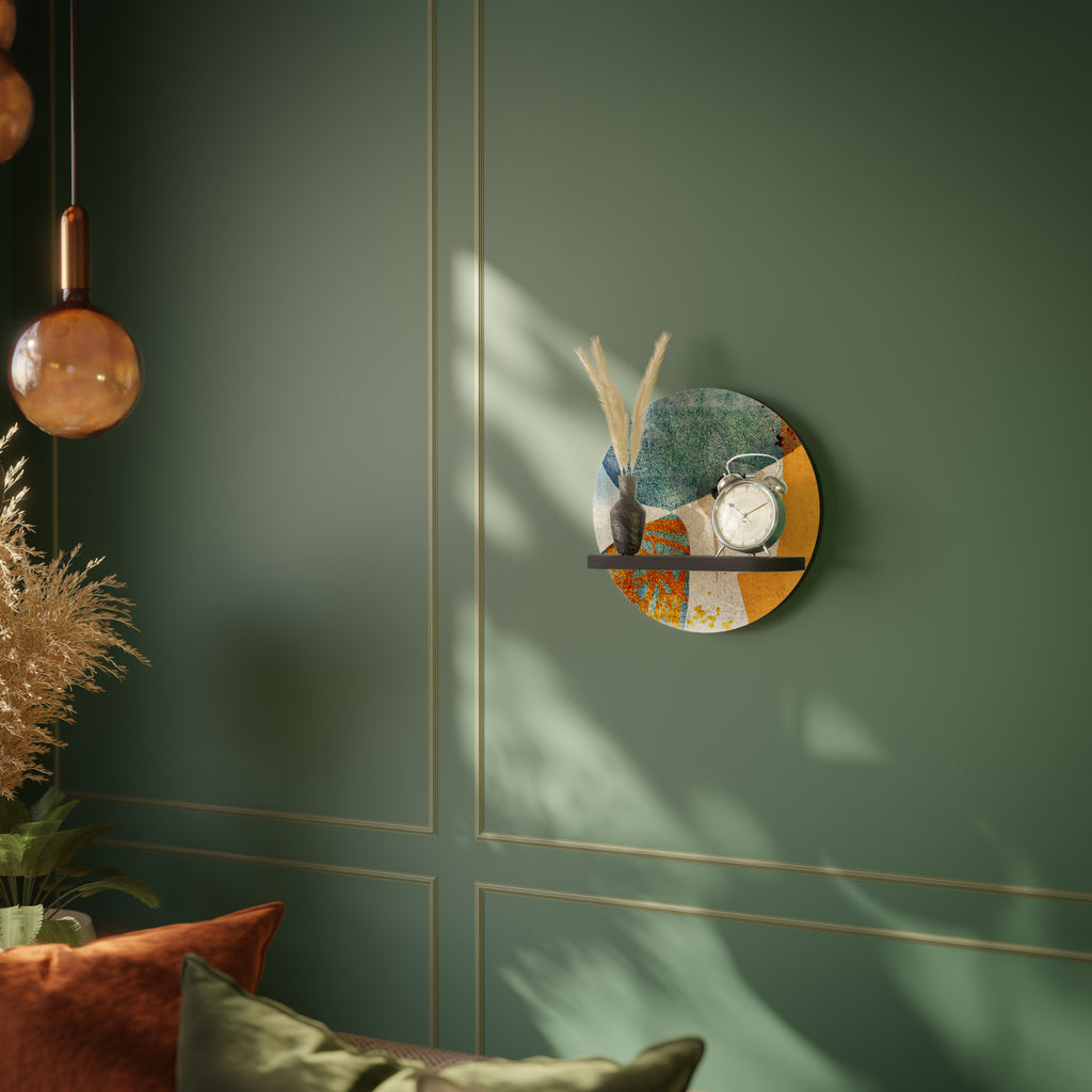 ABSTRACT FACES Round Art Shelf In Black Finish