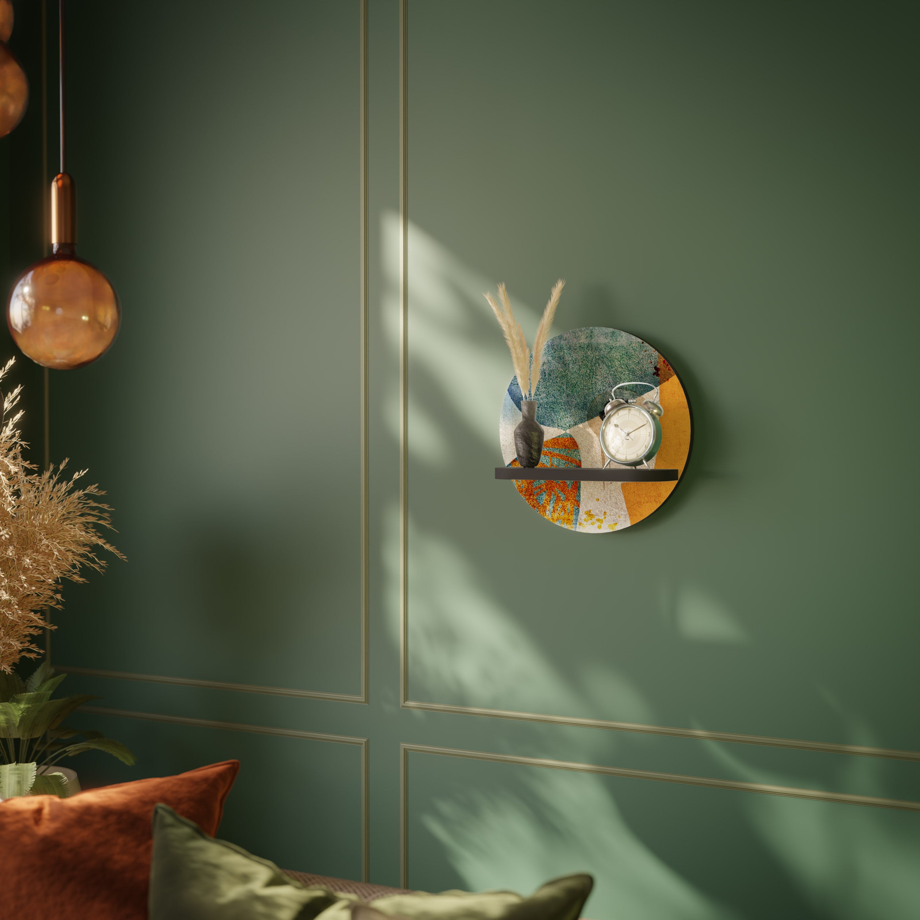 ABSTRACT FACES Round Art Shelf In Black Finish