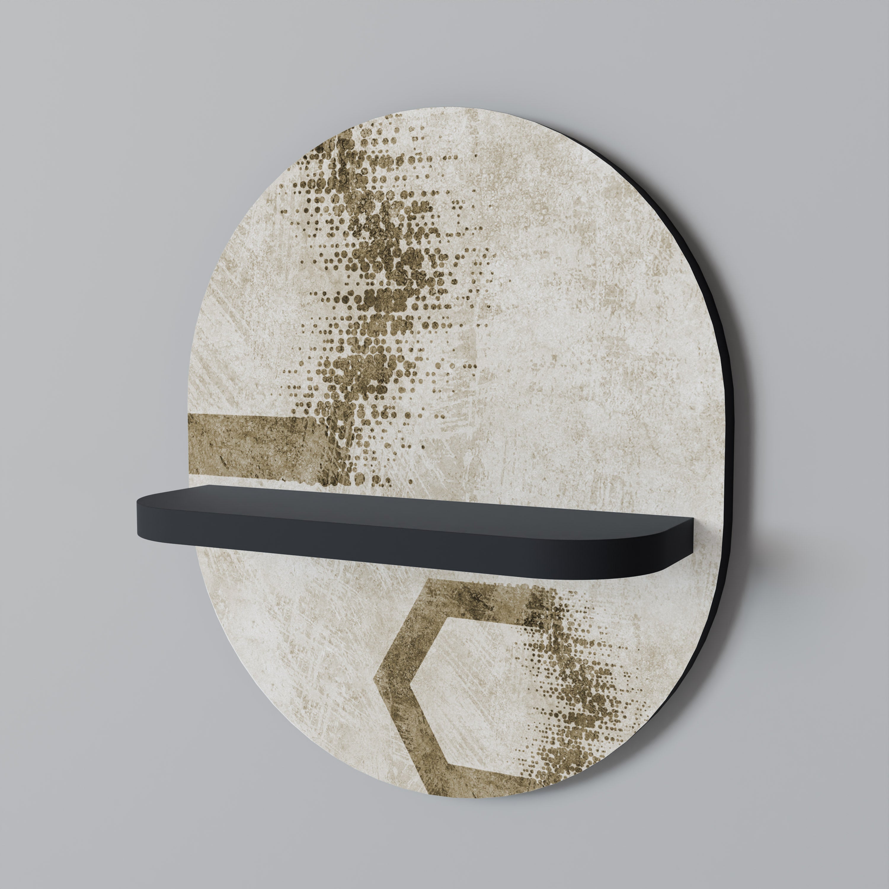 Estantería de arte ovalada con formas hexagonales en acabado negro