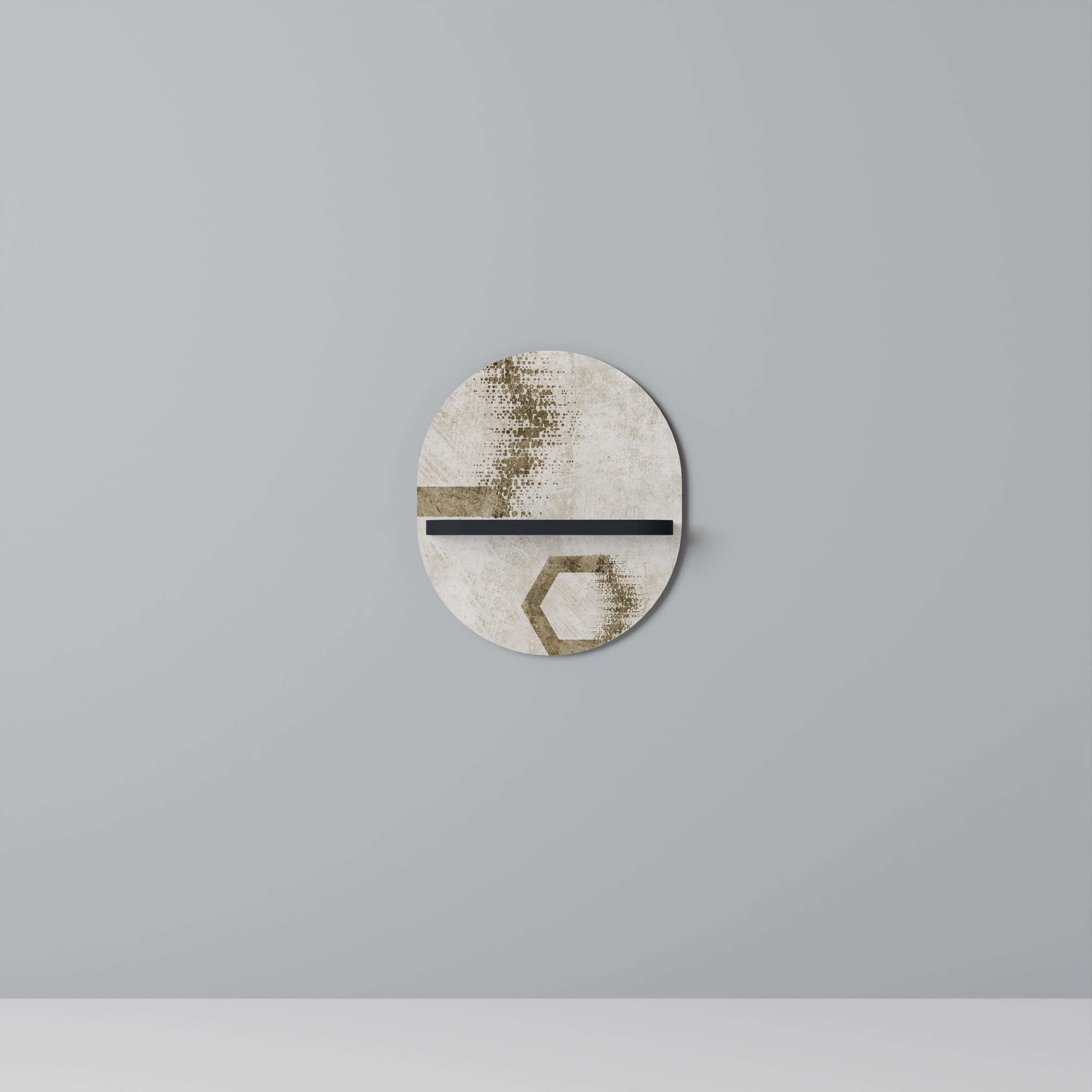 Estantería de arte ovalada con formas hexagonales en acabado negro