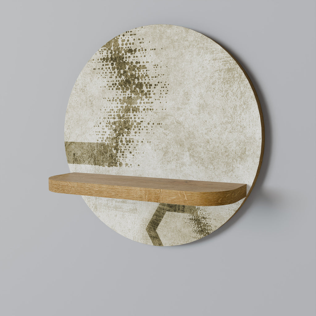 Estantería de arte redonda con formas hexagonales en efecto roble