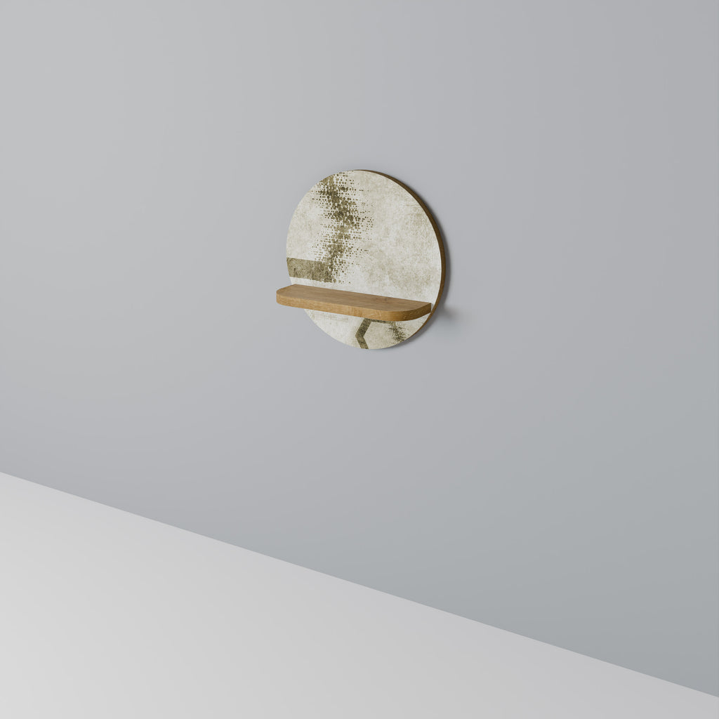 Estantería de arte redonda con formas hexagonales en efecto roble