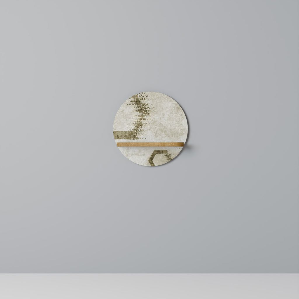 Estantería de arte redonda con formas hexagonales en efecto roble