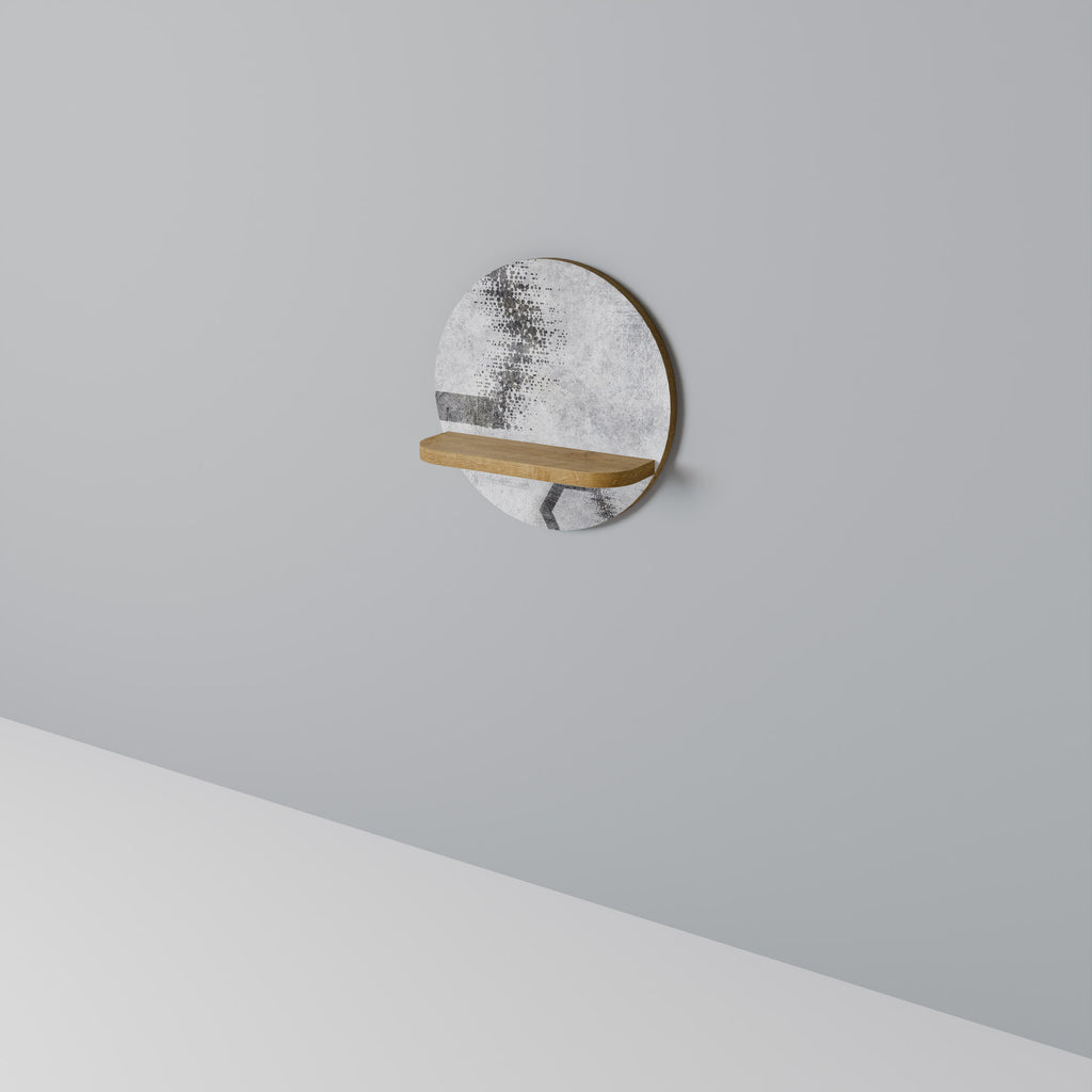 Estantería de arte redonda con figuras hexagonales en efecto roble