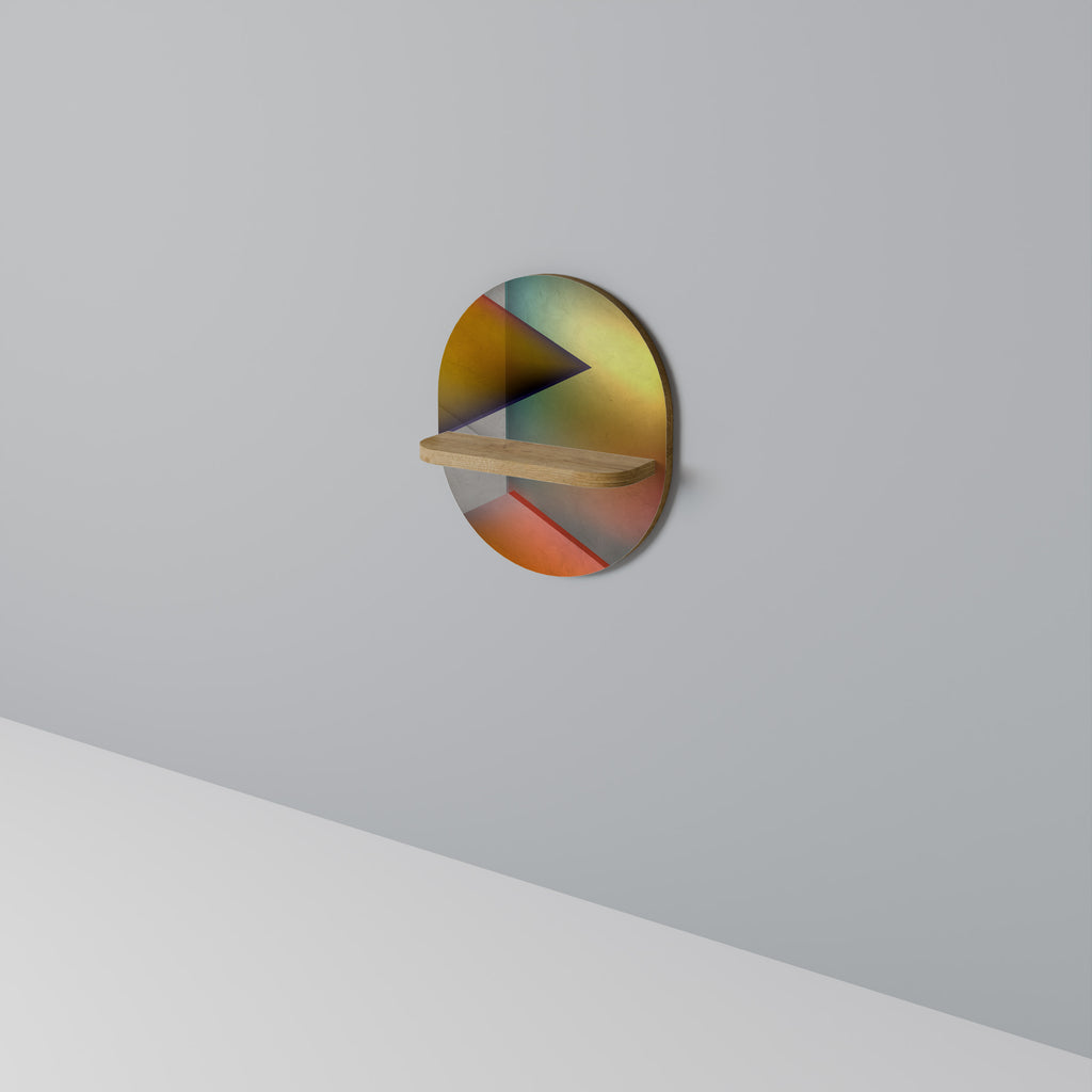 Estantería de arte ovalada con efecto roble y nitidez penetrante