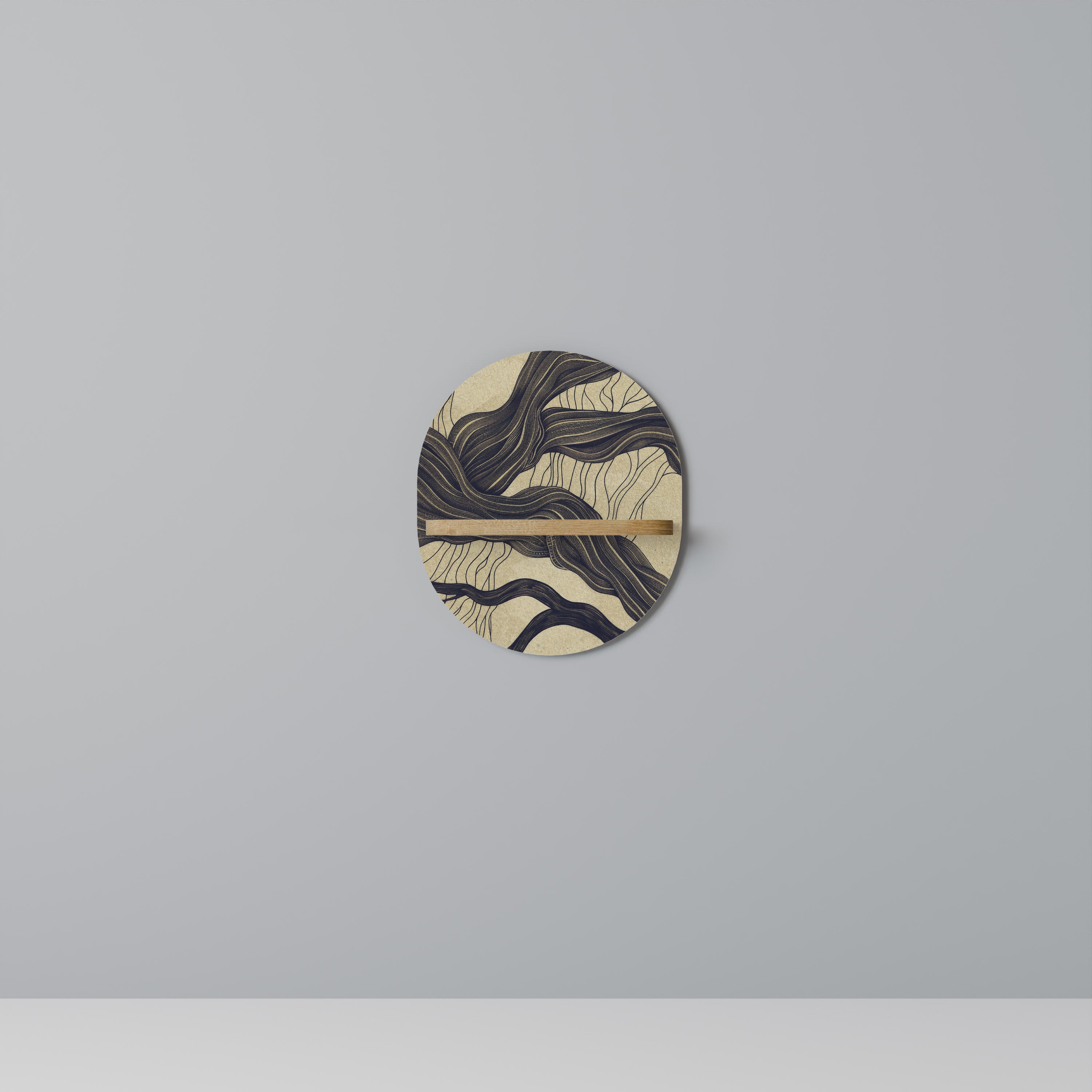 Estantería de arte ovalada UNFIED FRAGMENTS con efecto roble