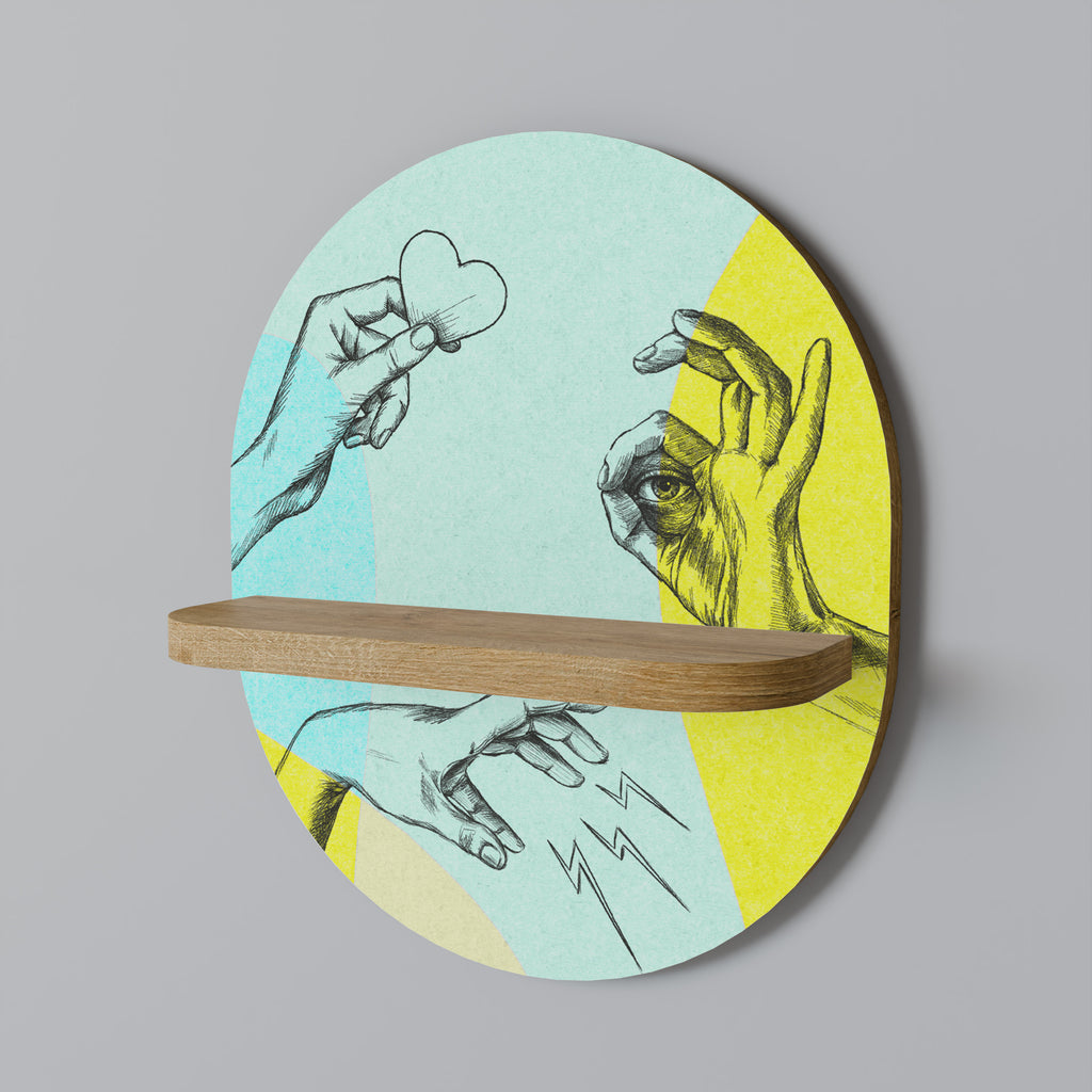 Estantería de arte ovalada BODY LANGUAGE con efecto roble