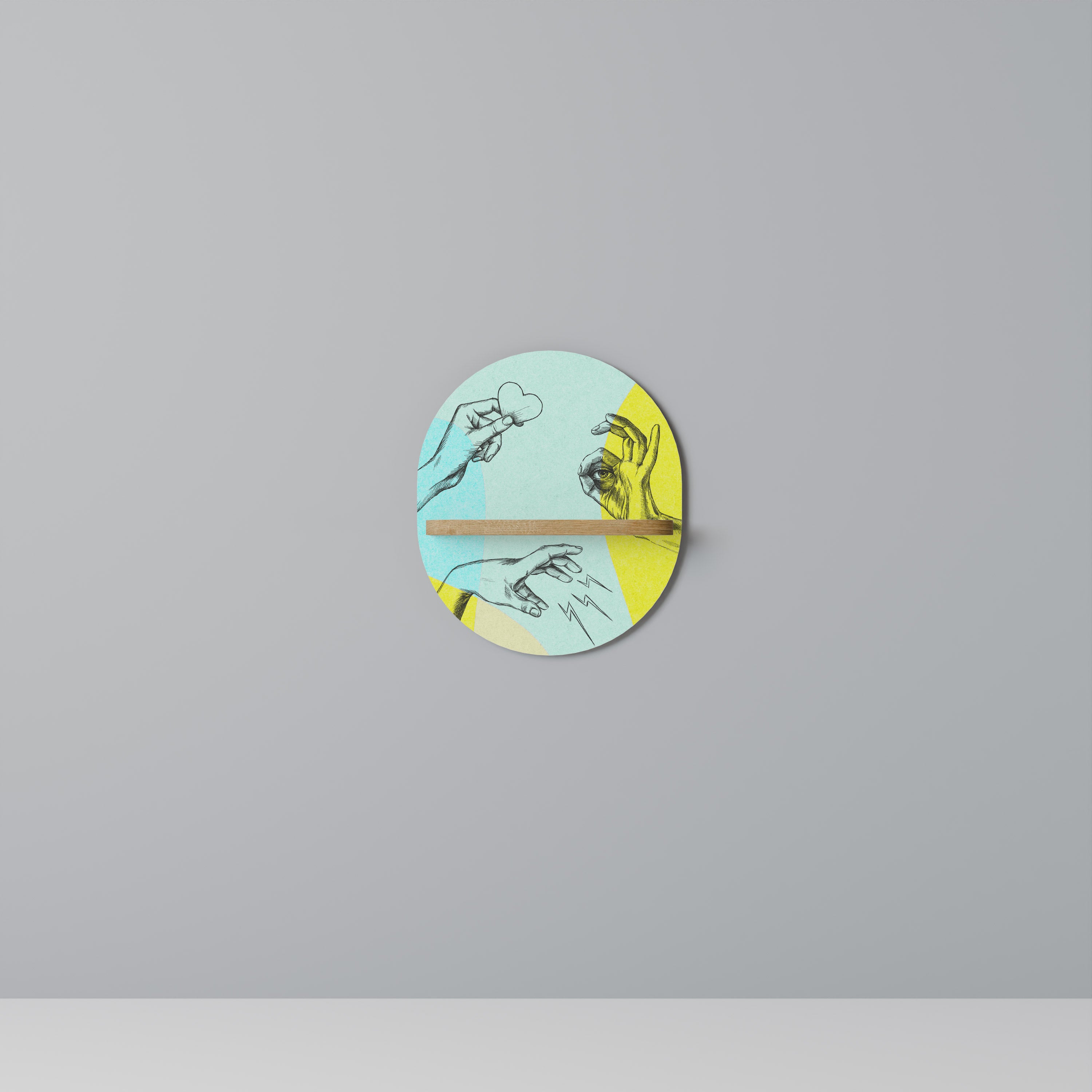 Estantería de arte ovalada BODY LANGUAGE con efecto roble