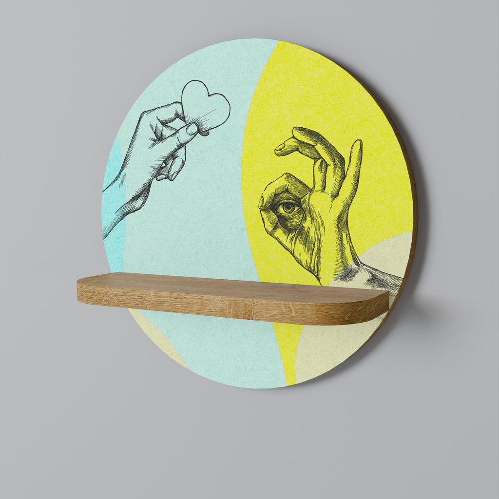 Estantería de arte redonda BODY LANGUAGE con efecto roble