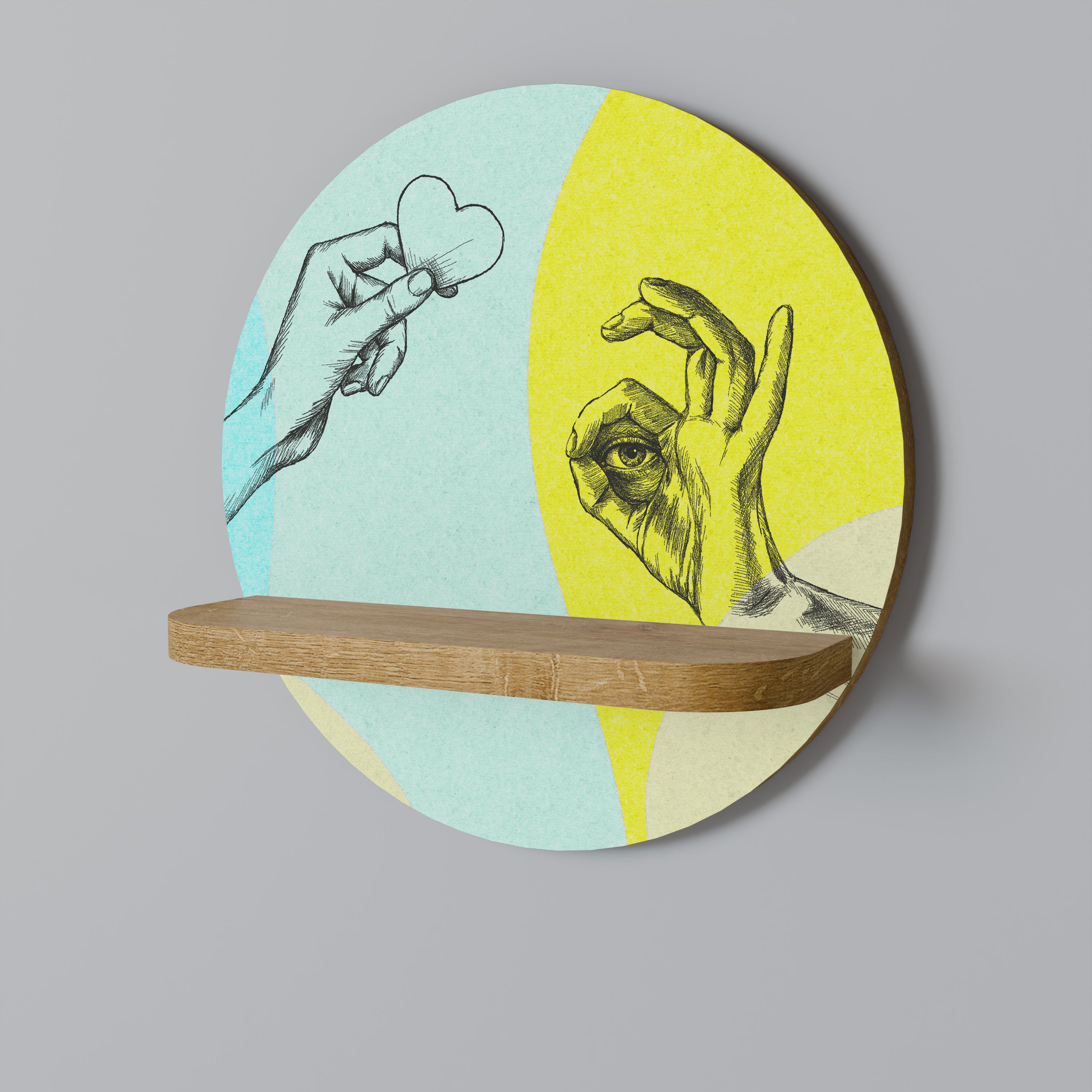 Estantería de arte redonda BODY LANGUAGE con efecto roble