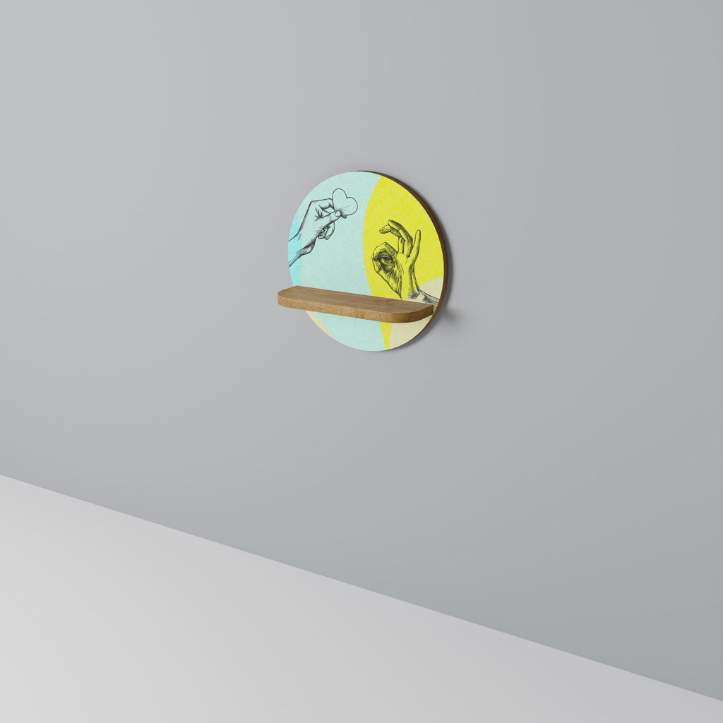 Estantería de arte redonda BODY LANGUAGE con efecto roble