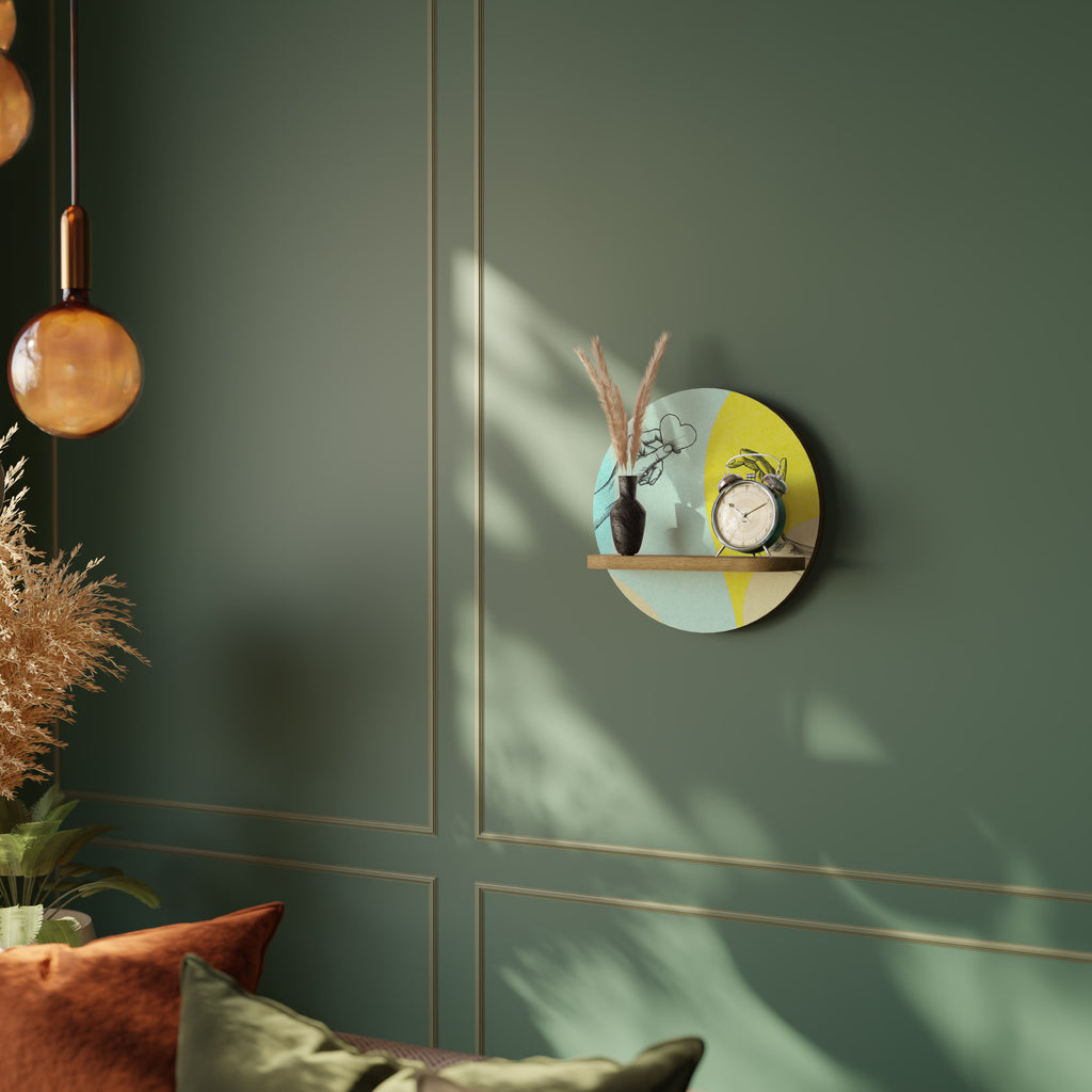 Estantería de arte redonda BODY LANGUAGE con efecto roble