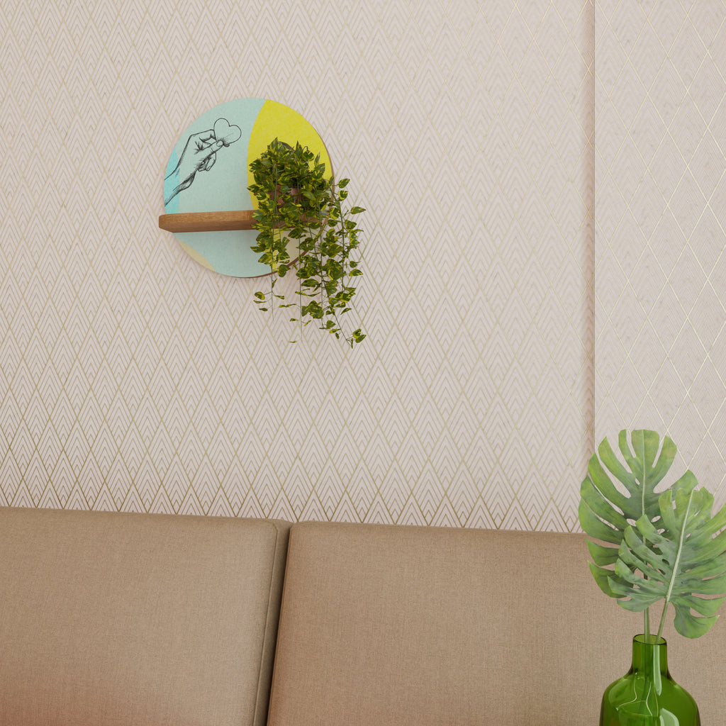 Estantería de arte redonda BODY LANGUAGE con efecto roble