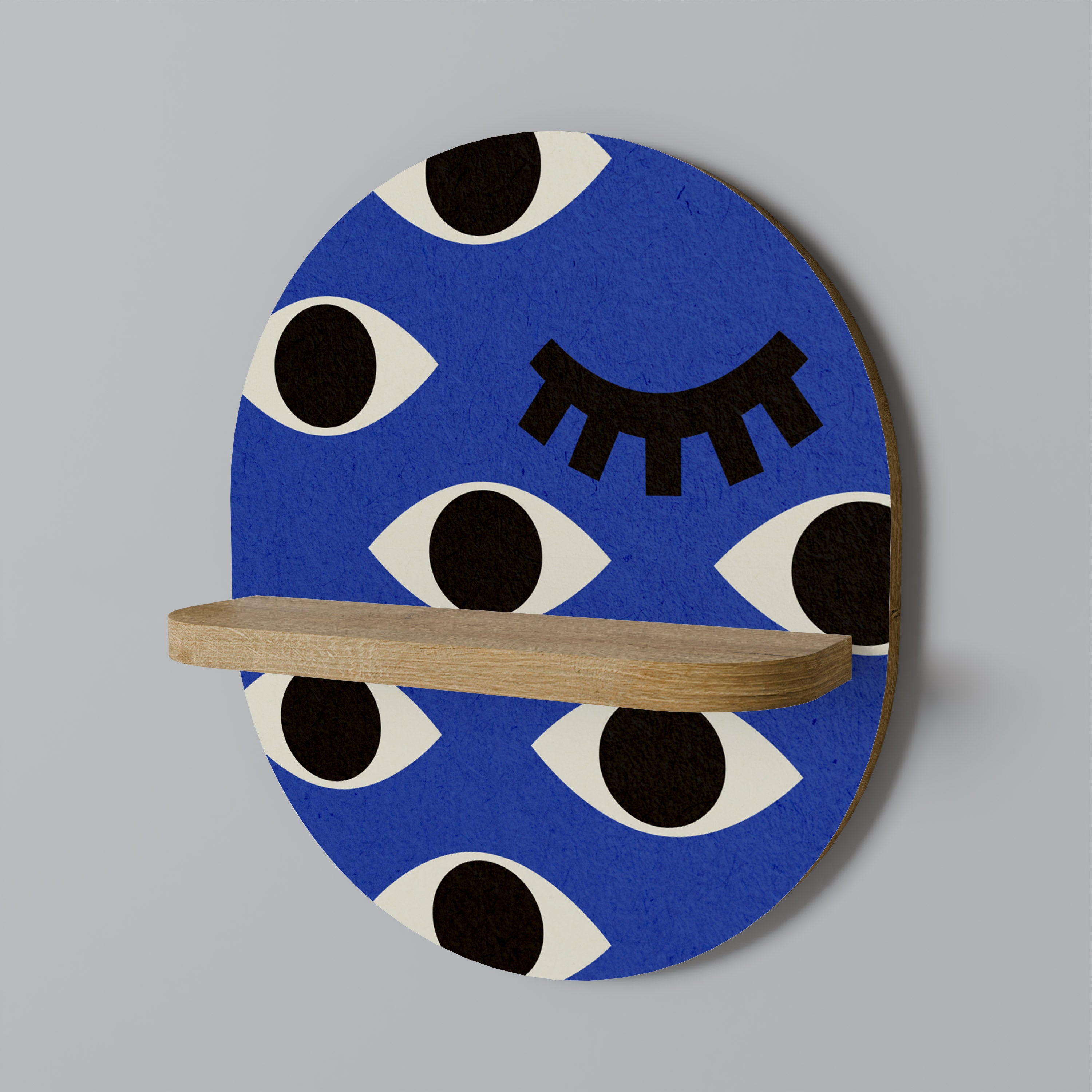 Estantería de arte ovalada GEOMETRIC EYES con efecto roble