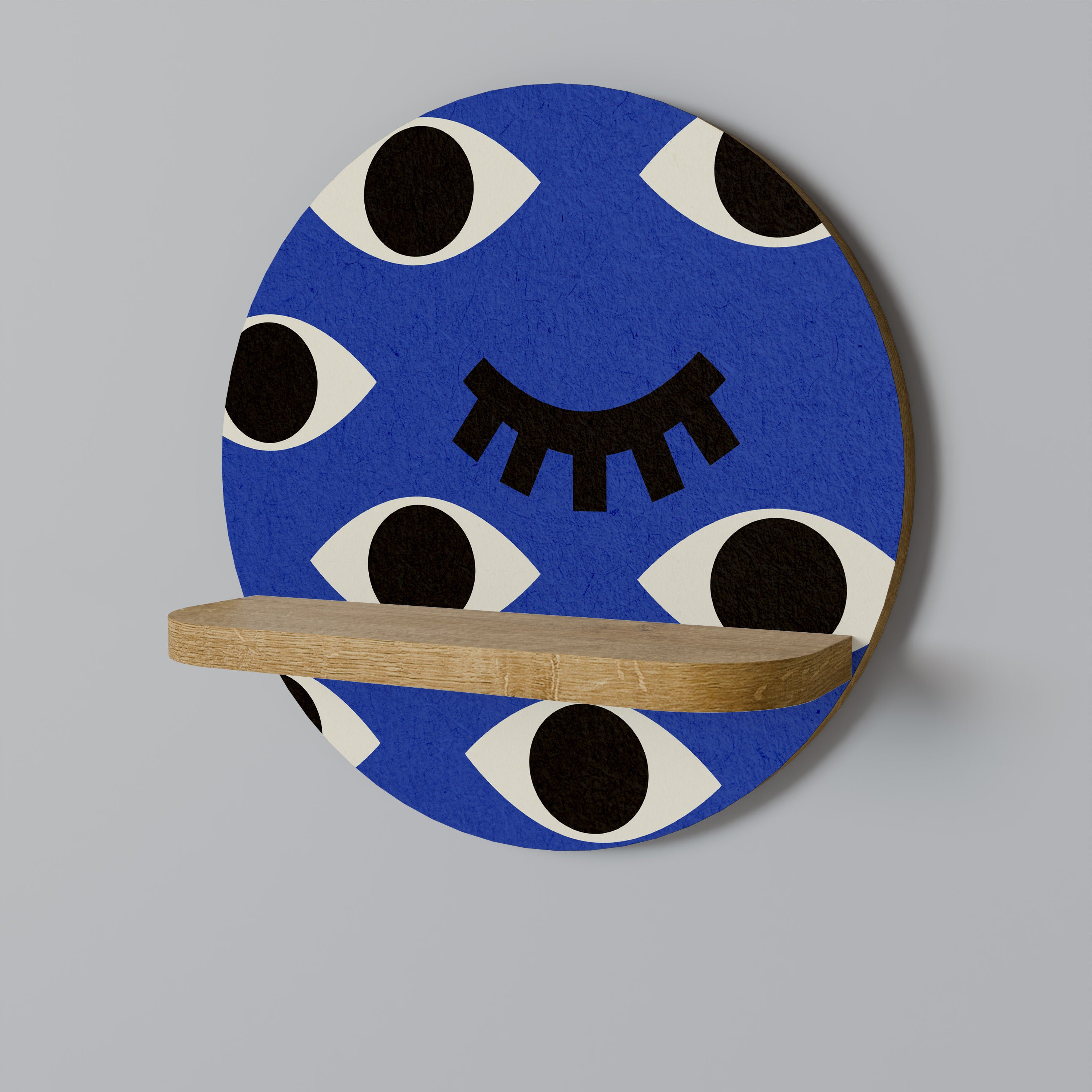 Estantería de arte redonda GEOMETRIC EYES con efecto roble