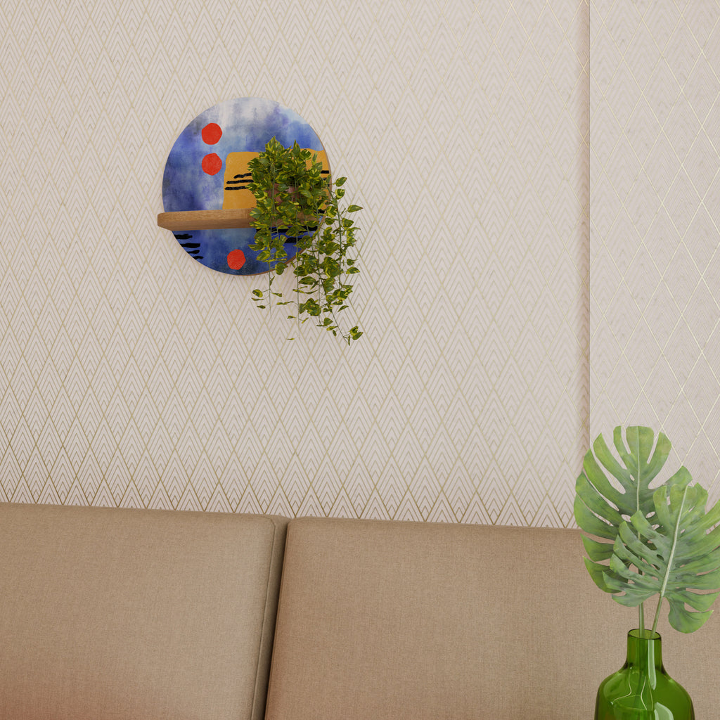 Estantería de arte redonda NIGHTFALL VIBRANCE con efecto roble