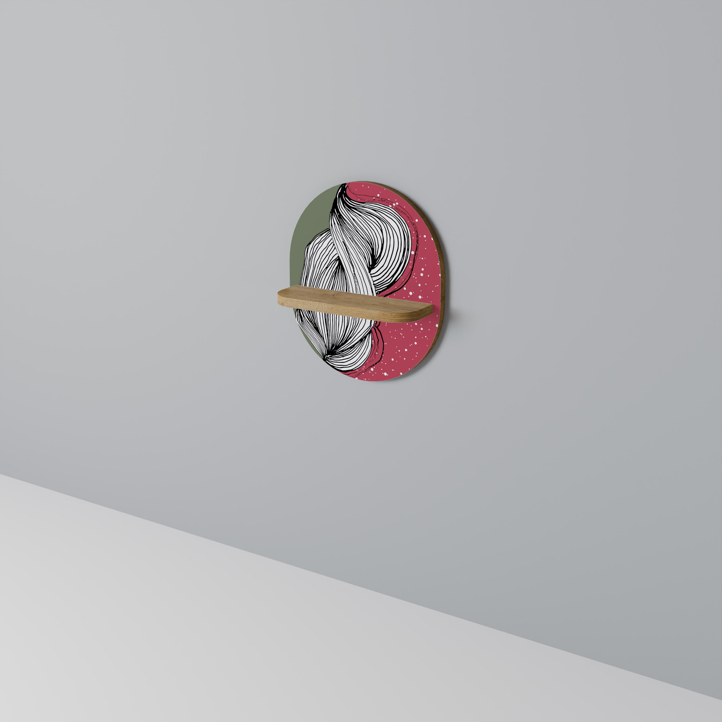 Estantería de arte ovalada BE TOGETHER con efecto roble