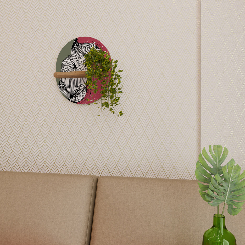 Estantería de arte ovalada BE TOGETHER con efecto roble