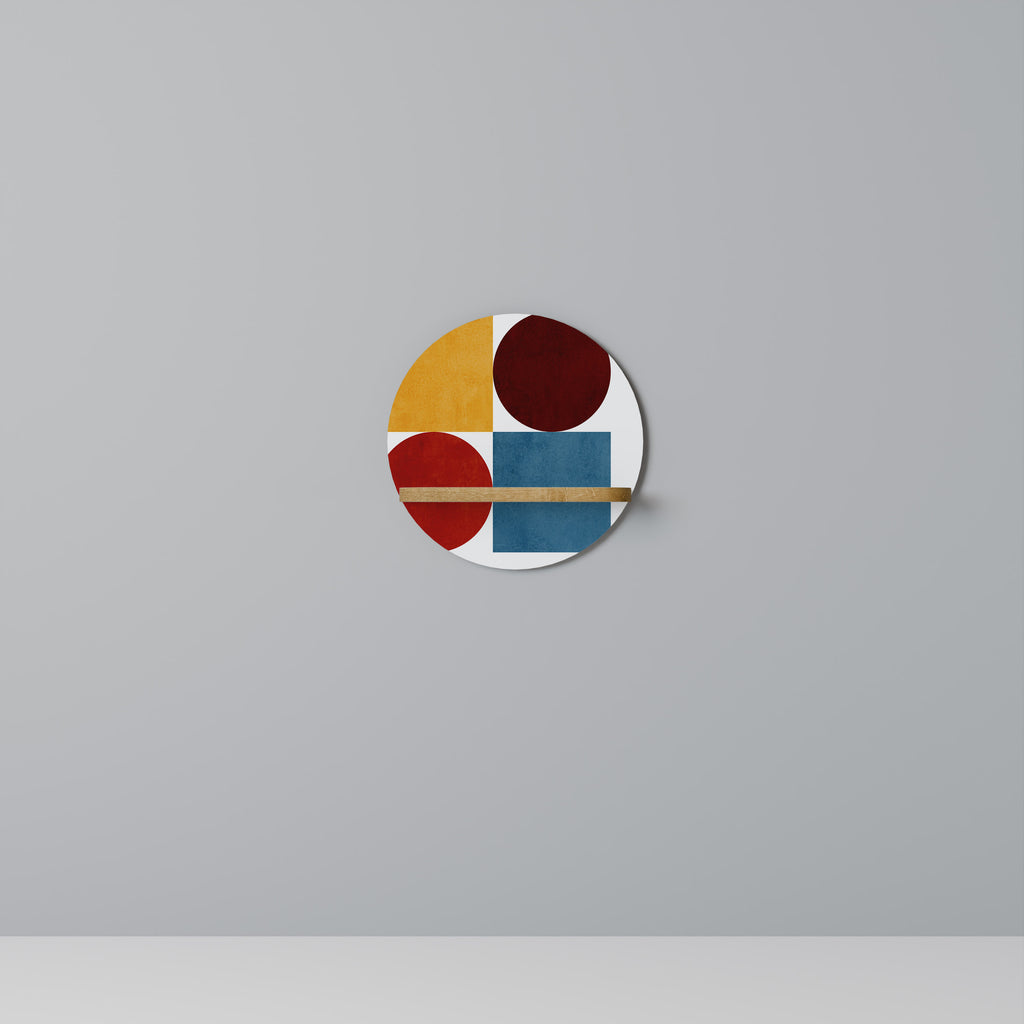 Estantería de arte redonda con efecto roble y diseño geométrico