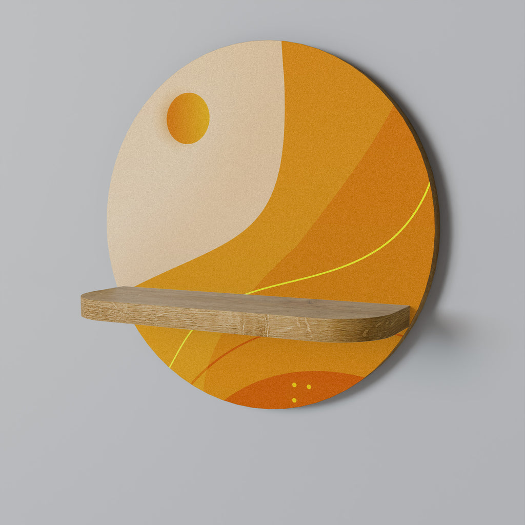 Estantería de arte redonda con efecto roble y arreglo naranja