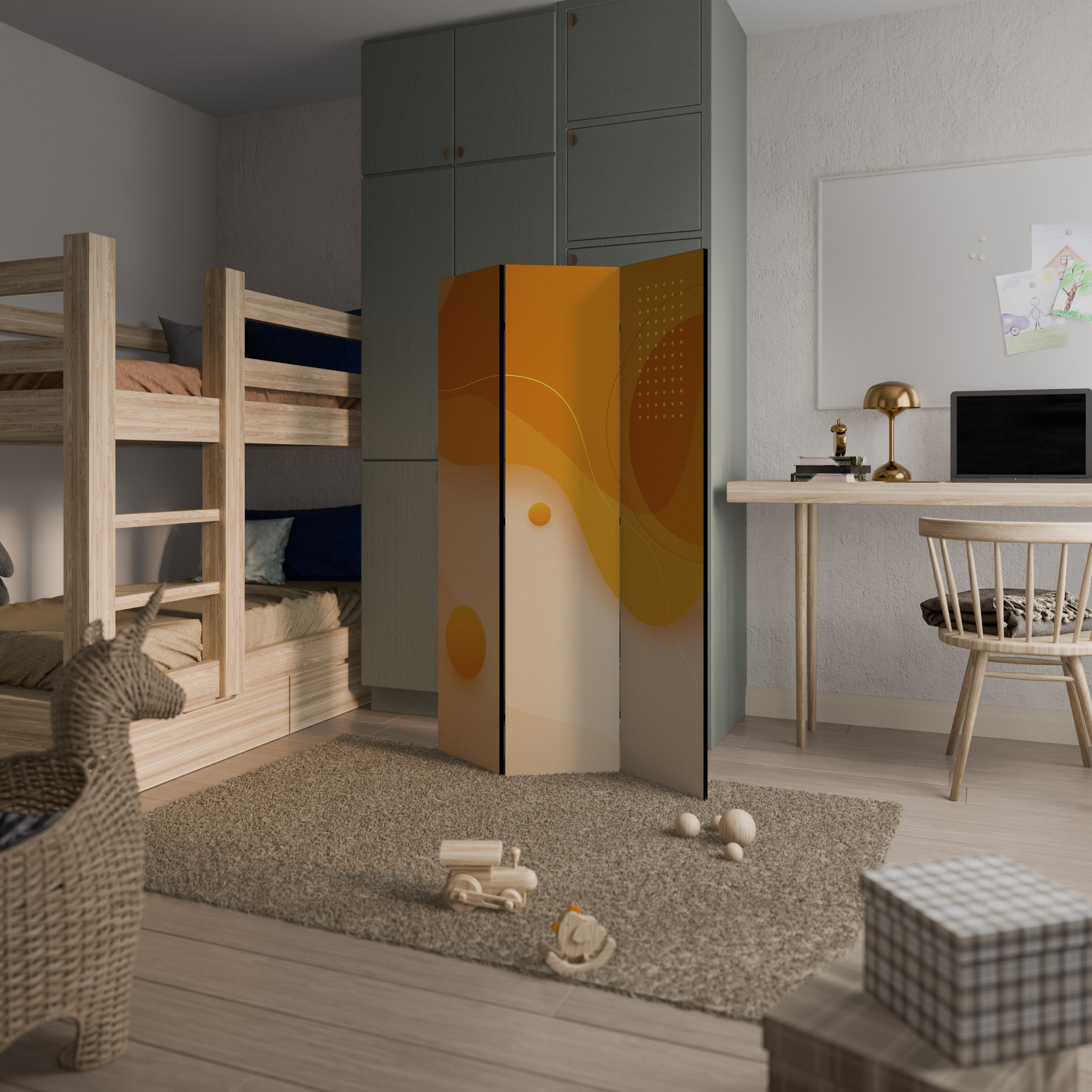 ORANGE ARRANGEMENT Decorative 3-Panel Room Divider