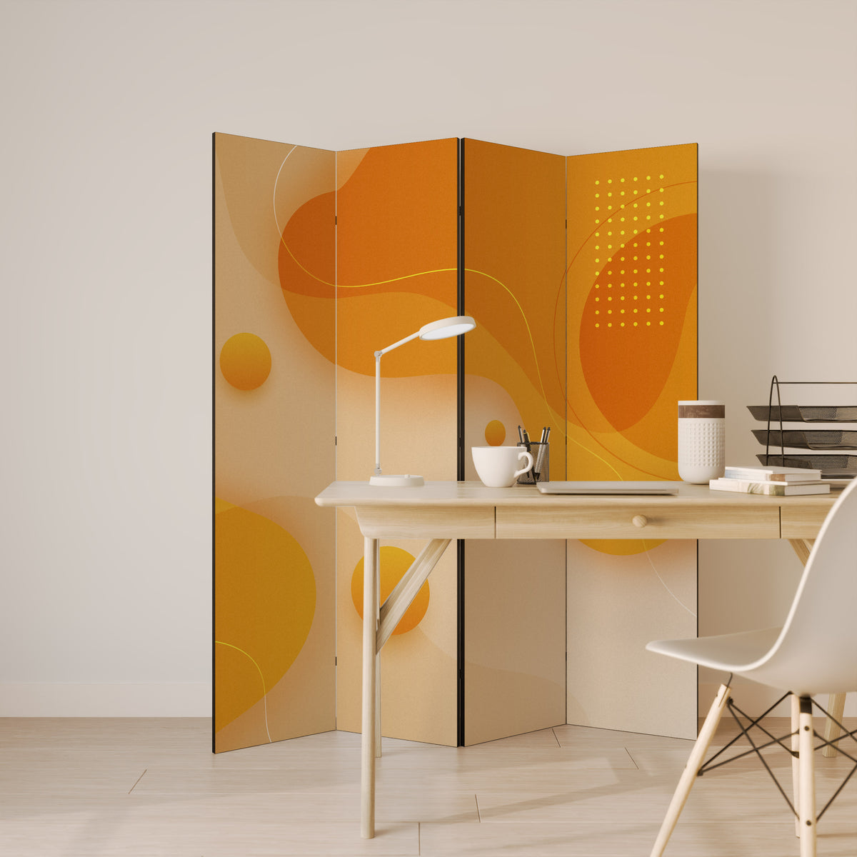ORANGE ARRANGEMENT Biombo de 4 paneles