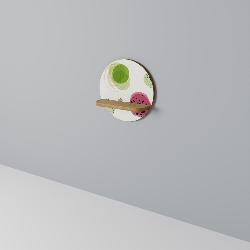 Estantería de arte redonda COLORFUL COSMOS con efecto roble