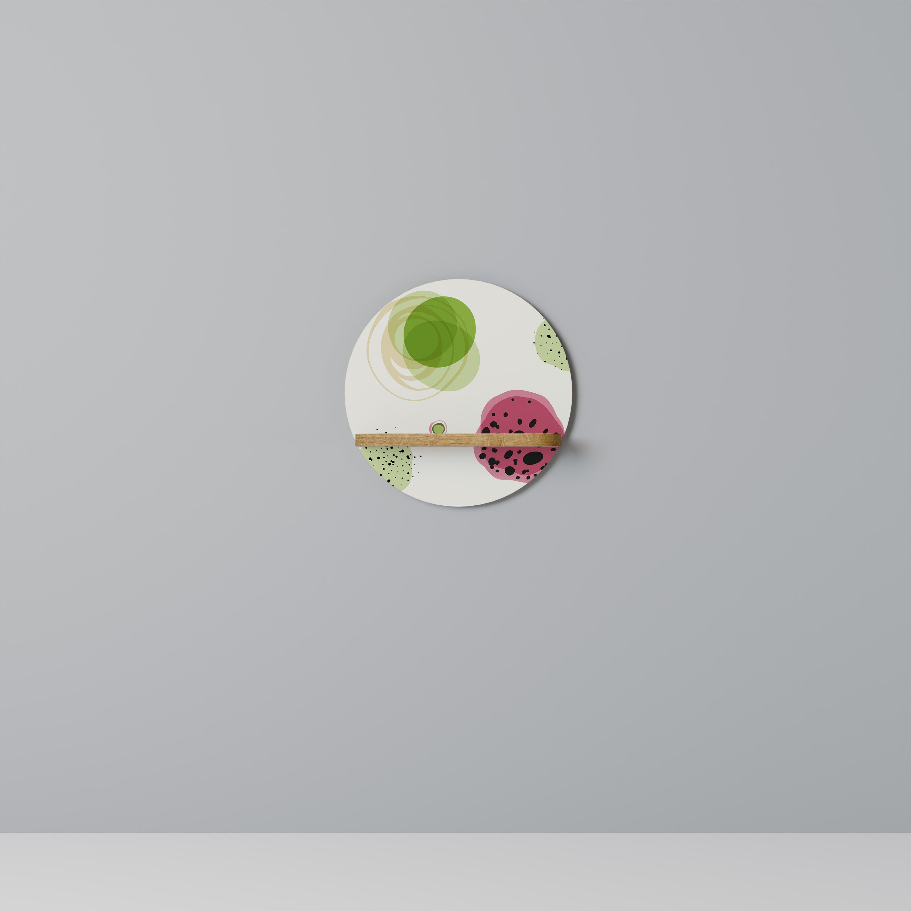 Estantería de arte redonda COLORFUL COSMOS con efecto roble