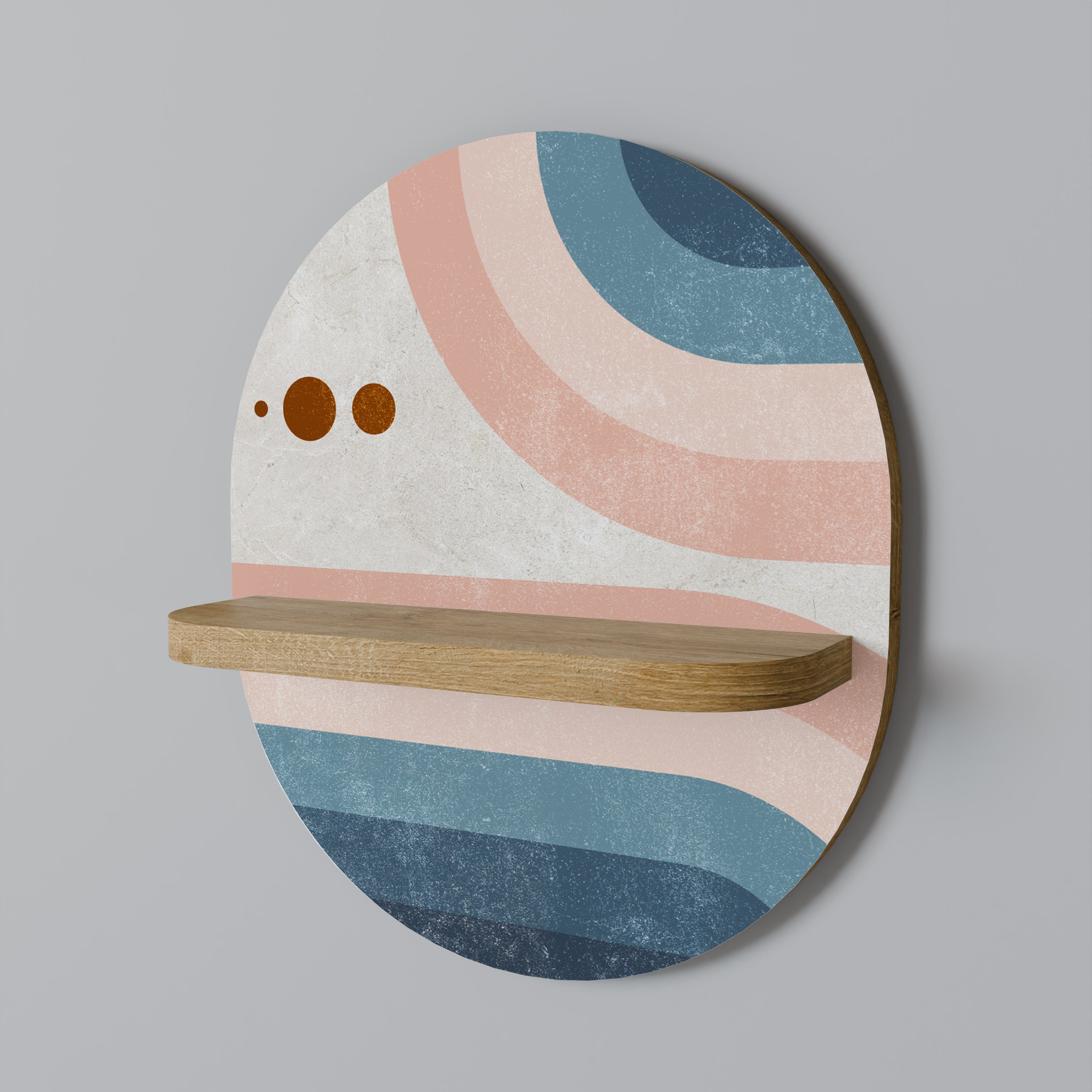 Estantería de arte ovalada TWO HALVES con efecto roble