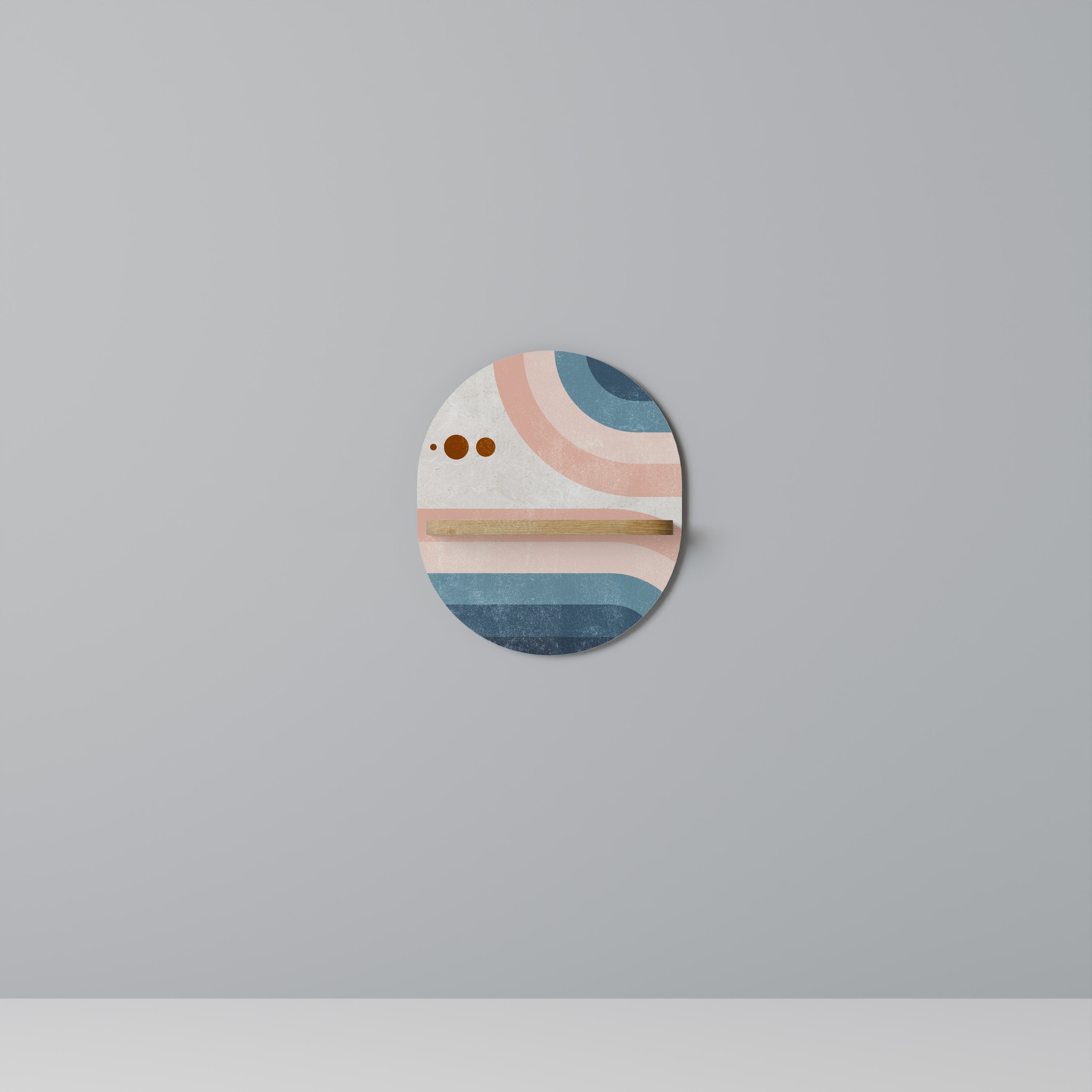 Estantería de arte ovalada TWO HALVES con efecto roble