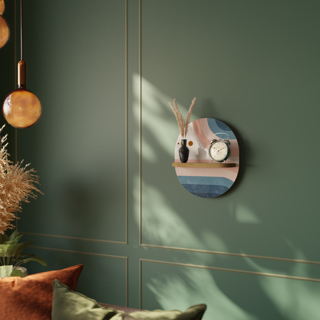 Estantería de arte ovalada TWO HALVES con efecto roble