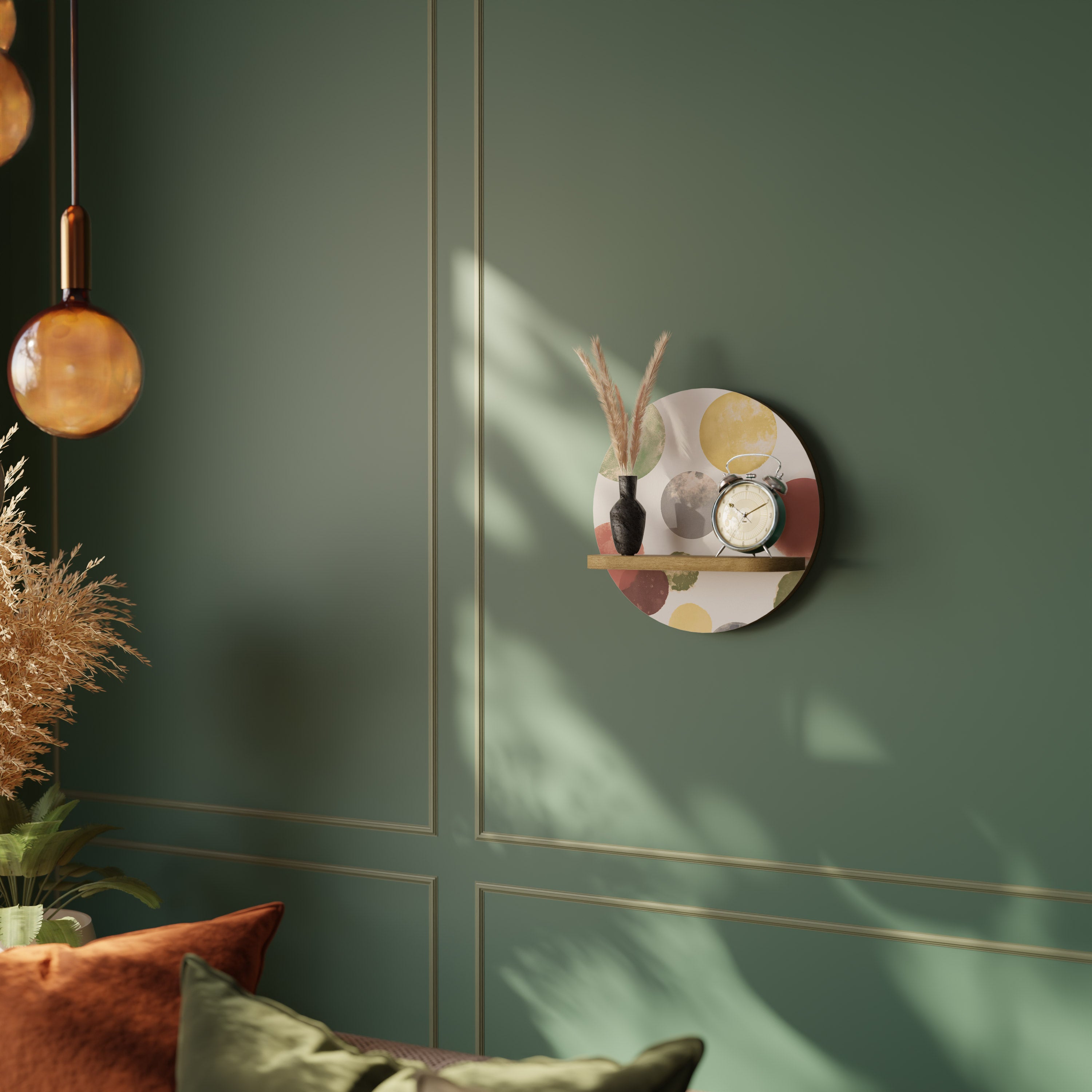 Estantería de arte redonda FLEETING HAPPINESS con efecto roble