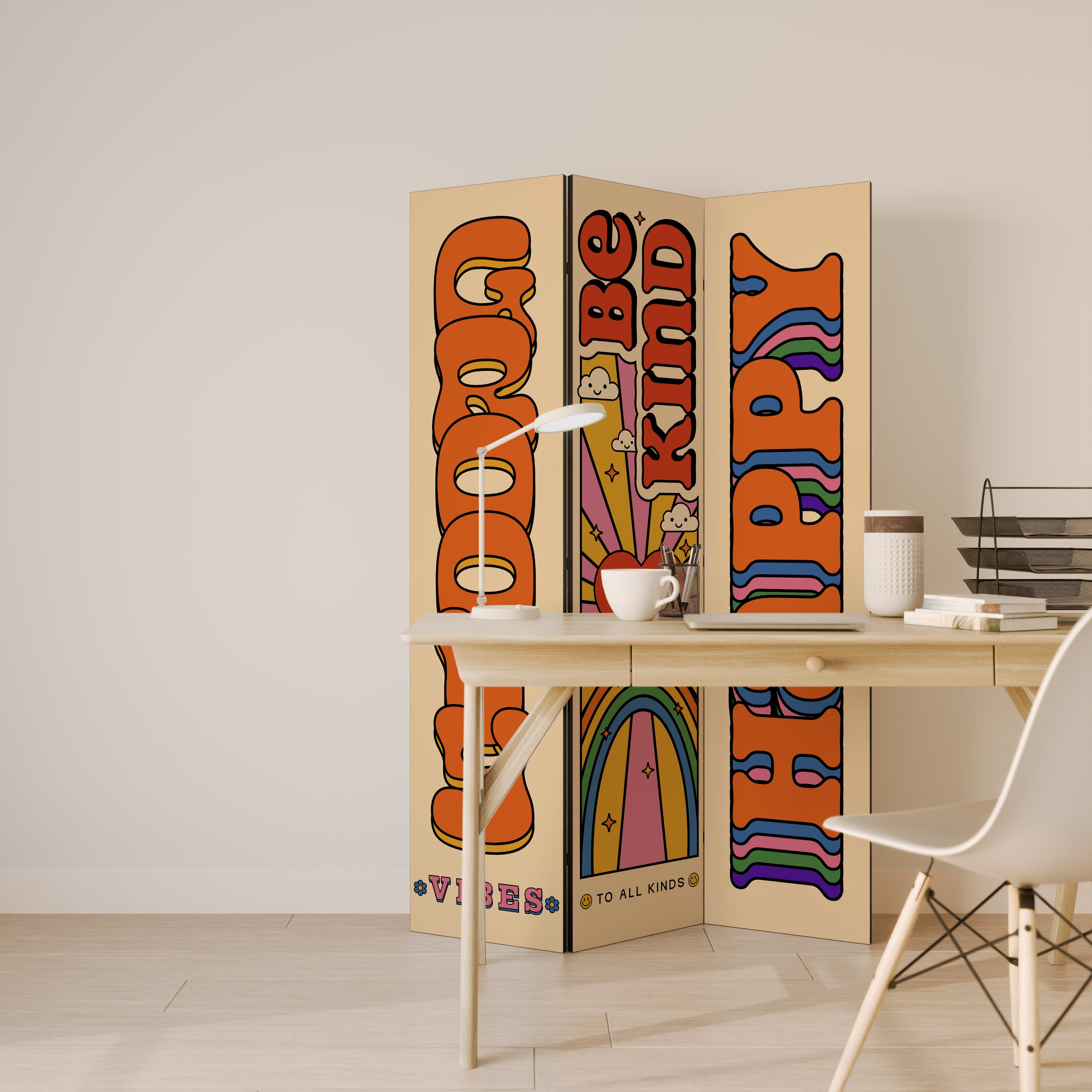 GROOVY POSTERS Biombo decorativo de 3 paneles