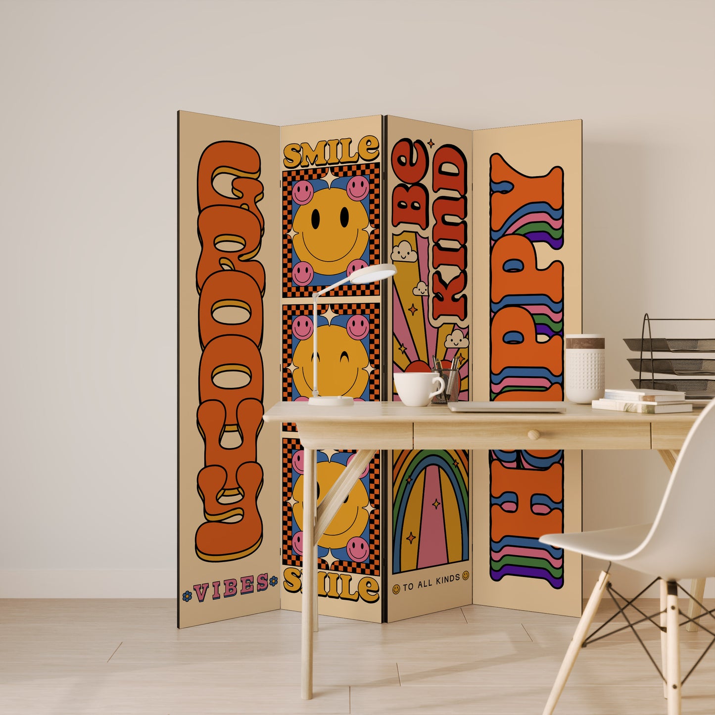 GROOVY POSTERS Biombo de 4 paneles