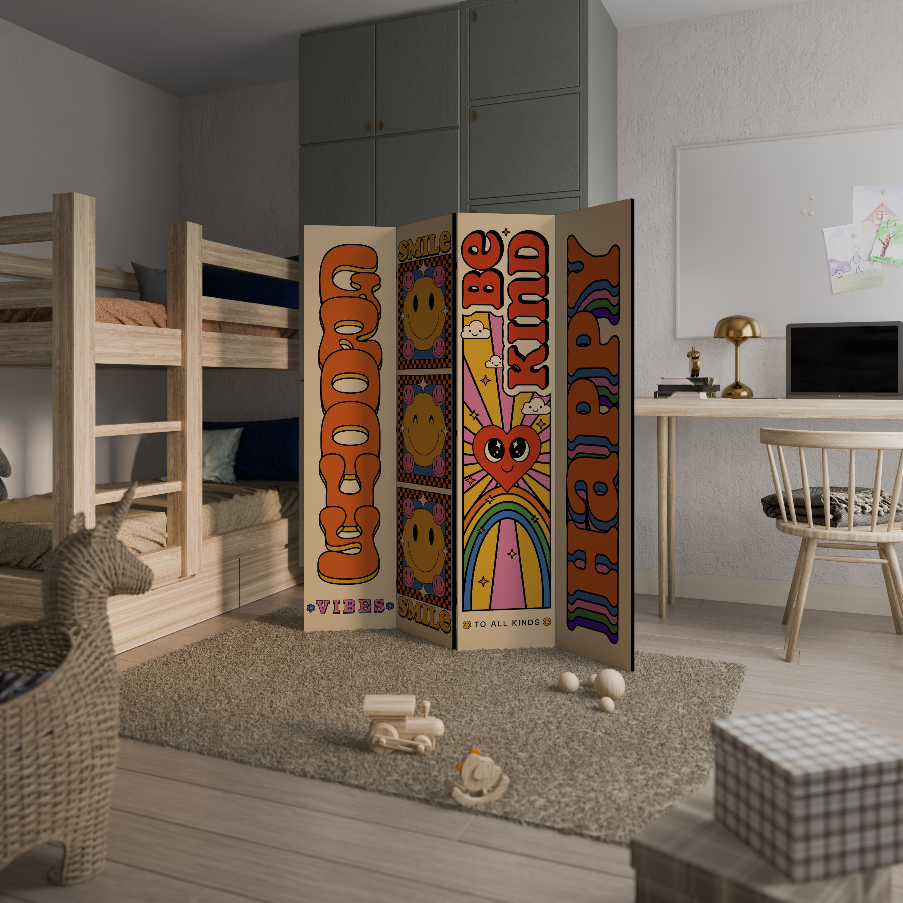 GROOVY POSTERS Decorative 4-Panel Room Divider