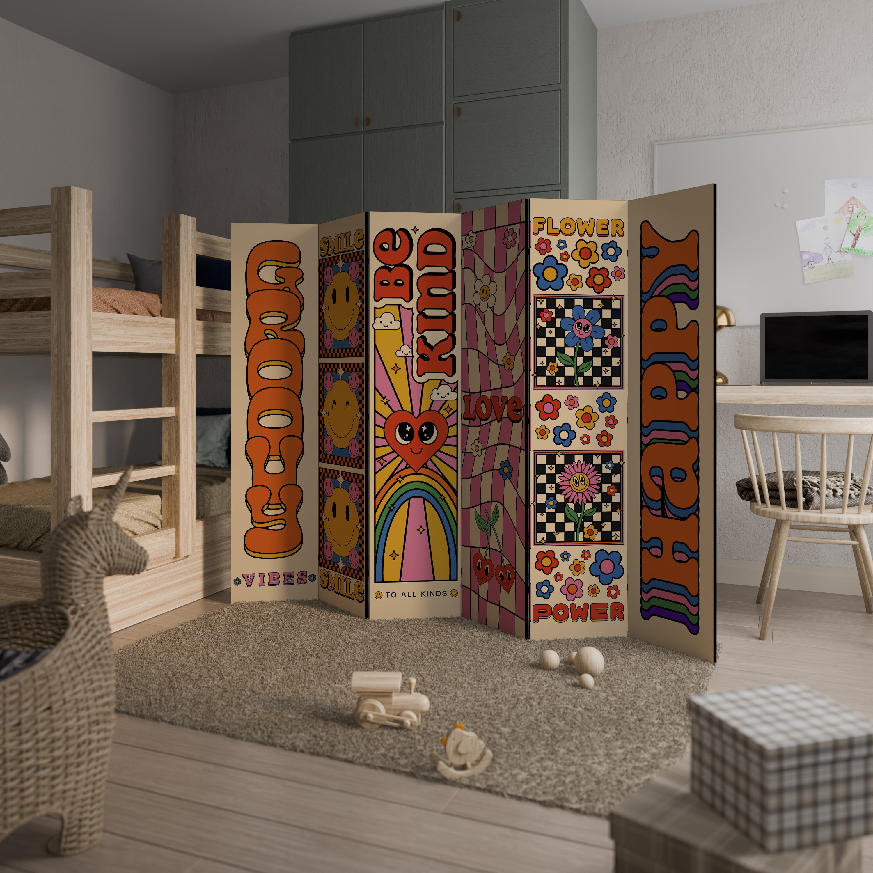 GROOVY POSTERS Biombo decorativo de 6 paneles