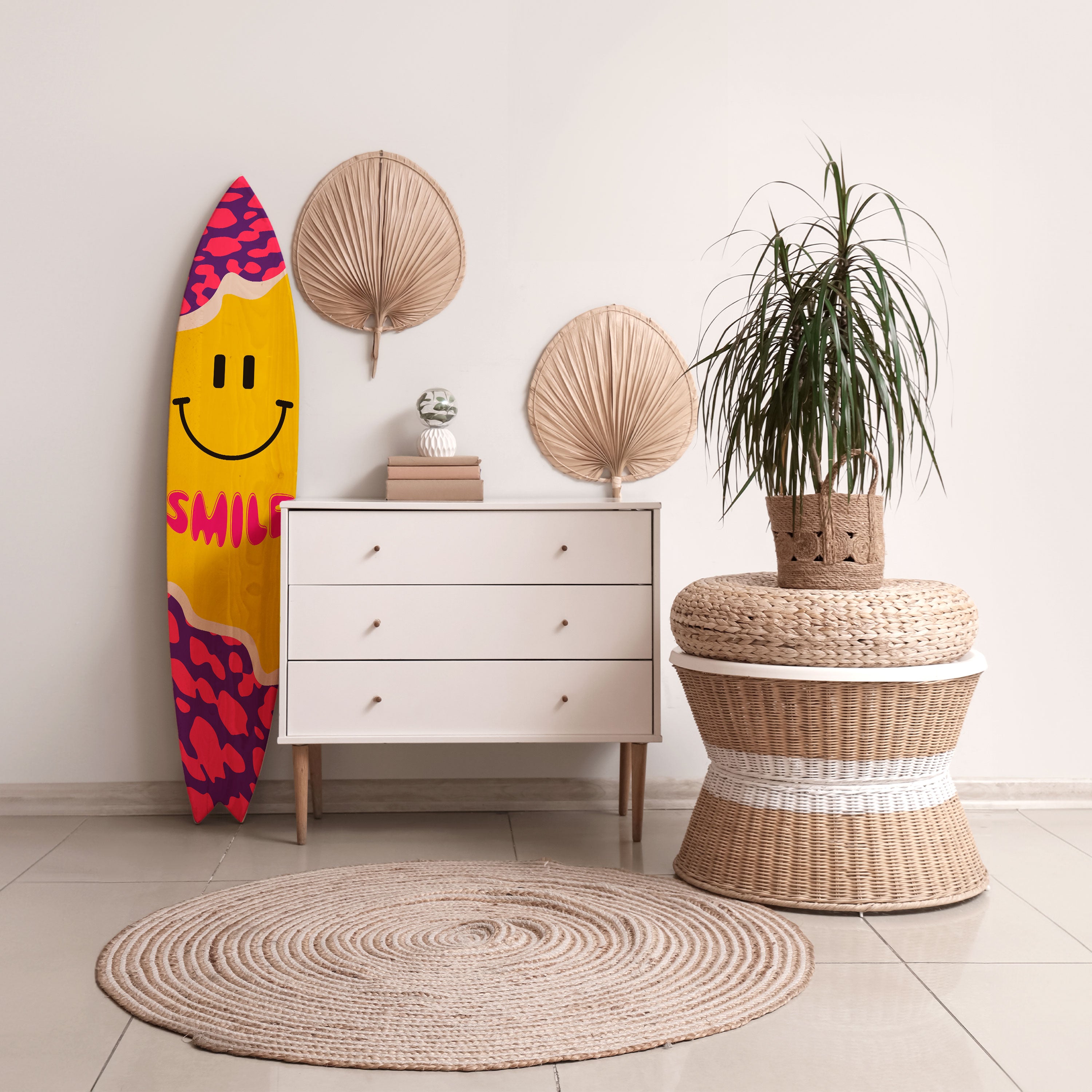 KEEP SMILING Panel decorativo de tabla de surf