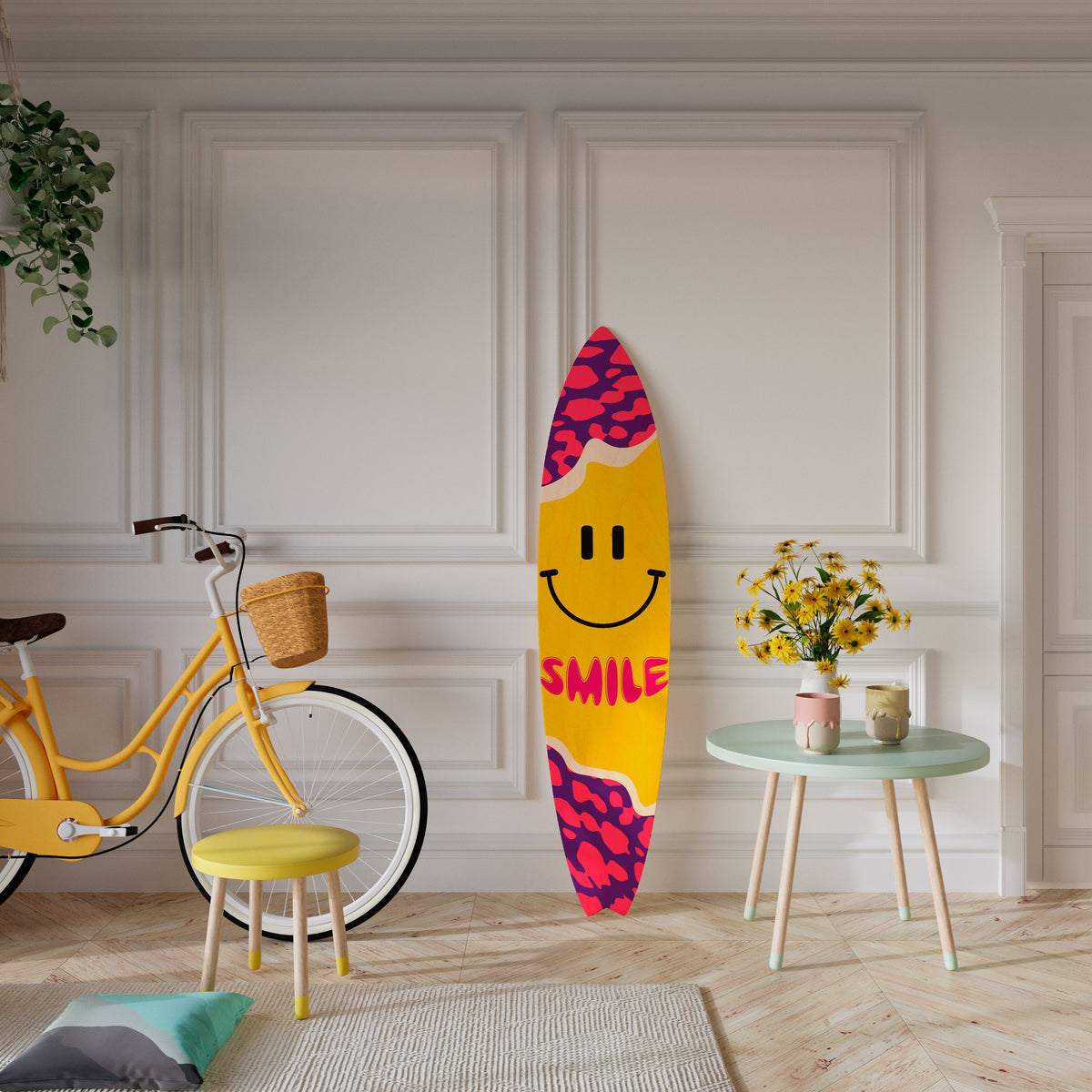 KEEP SMILING Panel decorativo de tabla de surf