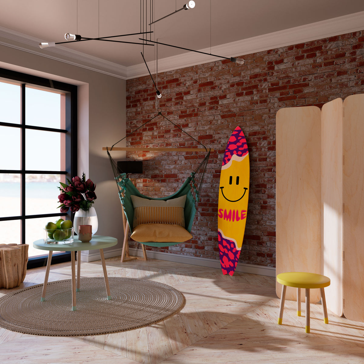 KEEP SMILING Panel decorativo de tabla de surf