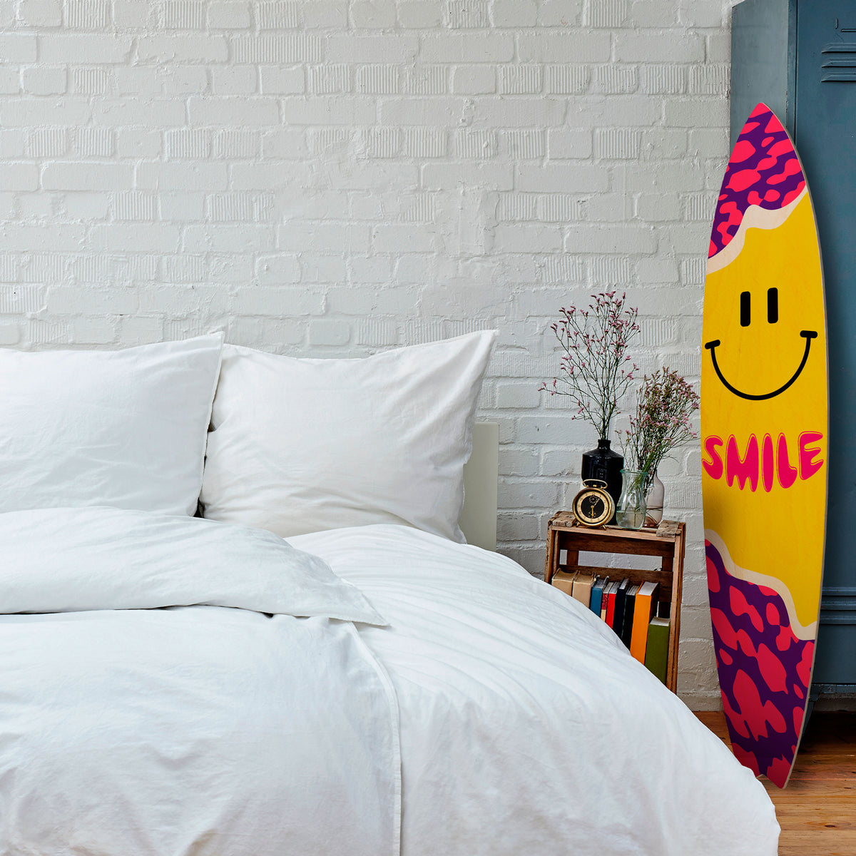 KEEP SMILING Panel decorativo de tabla de surf
