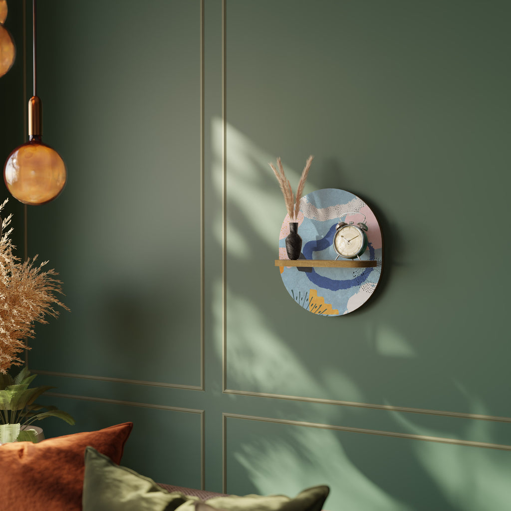 Estantería de arte ovalada DREAMY SWIRLS con efecto roble