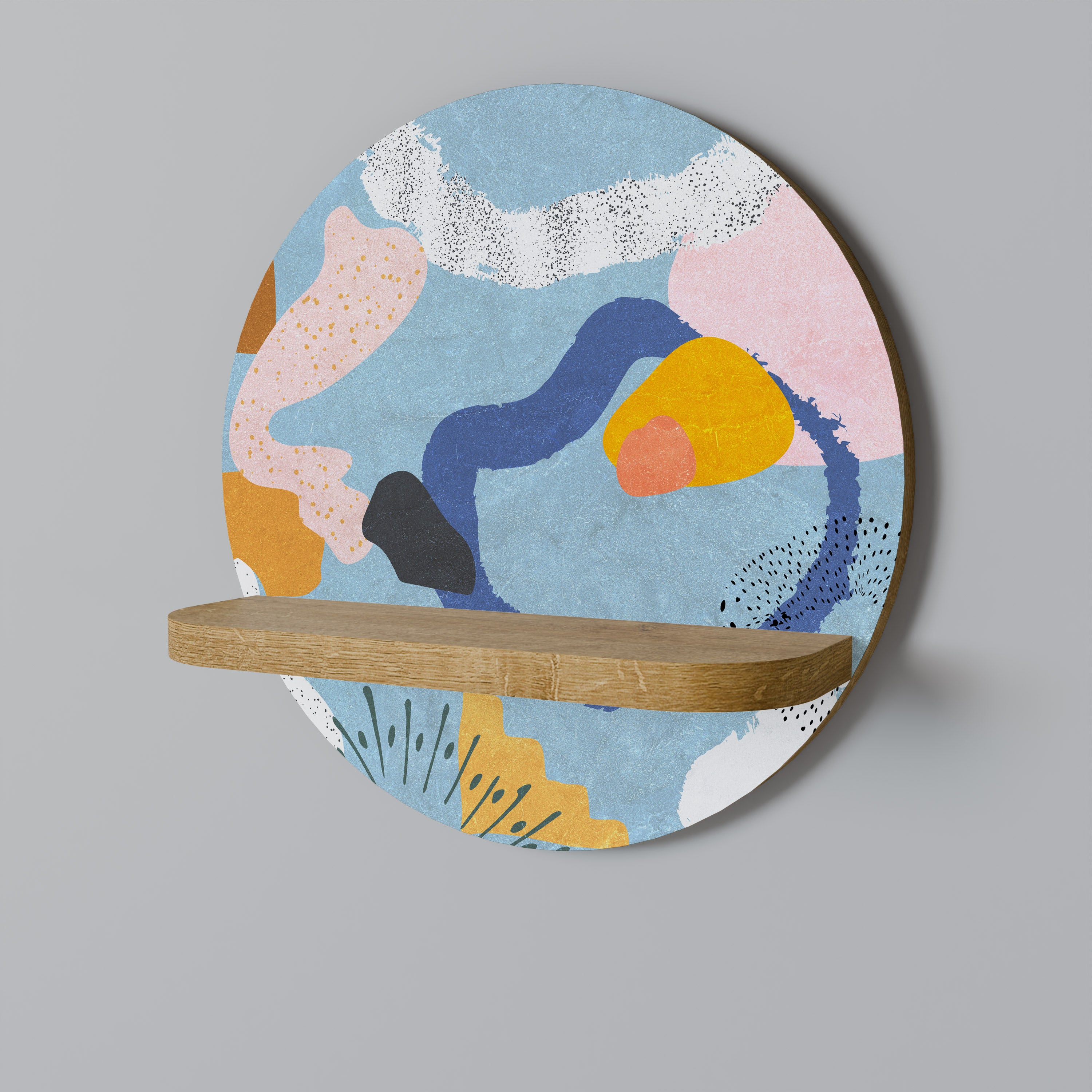 Estantería de arte redonda DREAMY SWIRLS con efecto roble