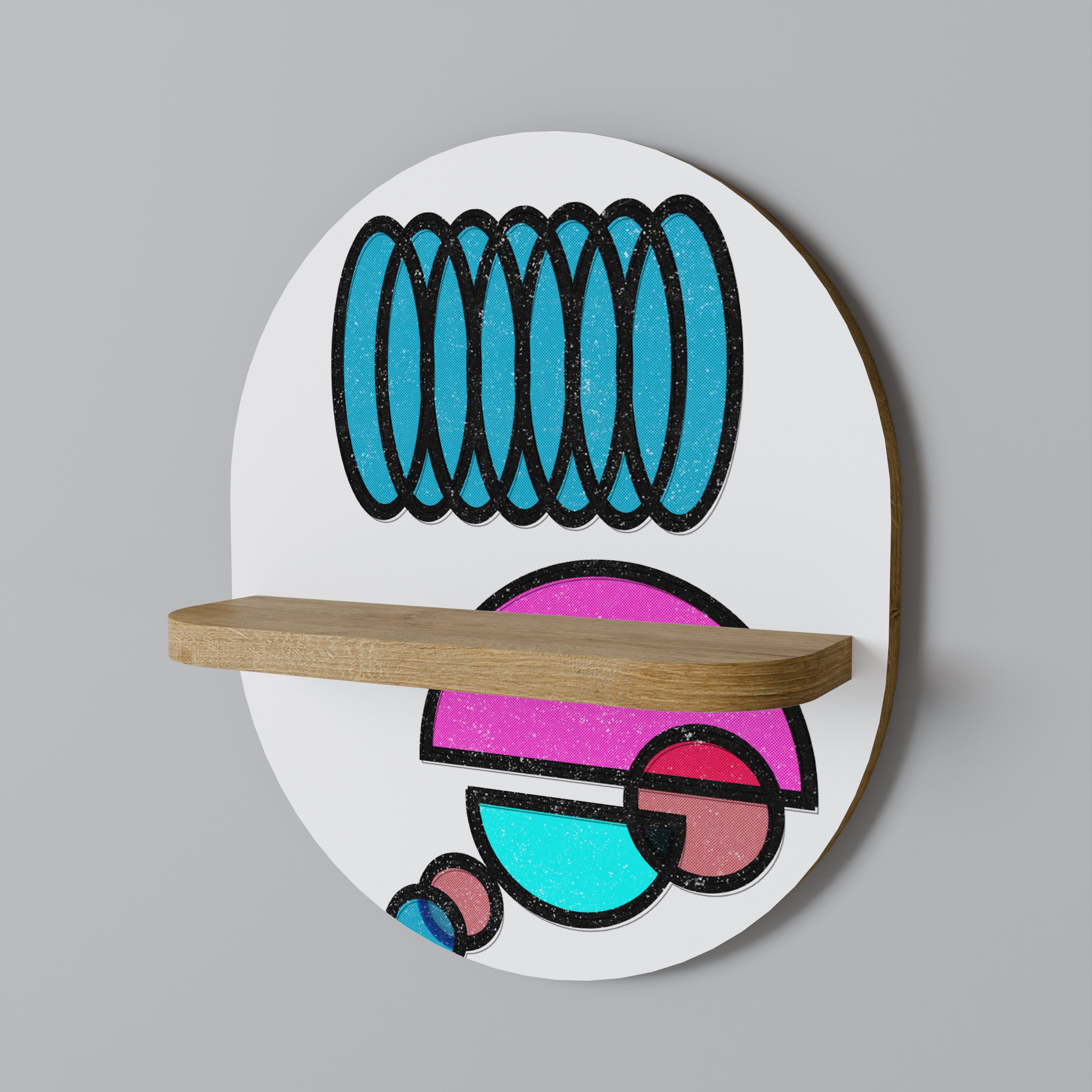 Estantería de arte ovalada GEOMETRIC RHAPSODY con efecto roble