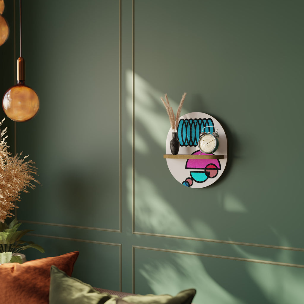 Estantería de arte ovalada GEOMETRIC RHAPSODY con efecto roble