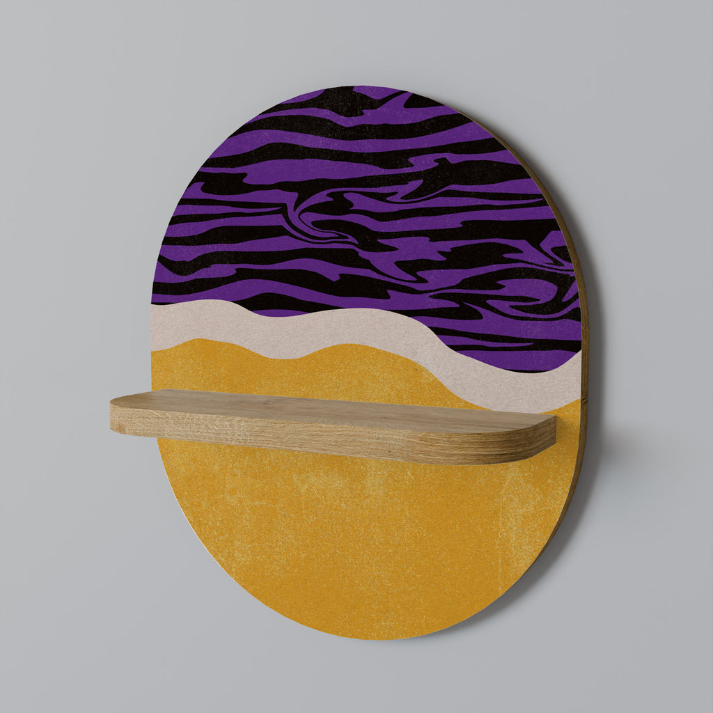 Estantería de arte ovalada con borde independiente en efecto roble