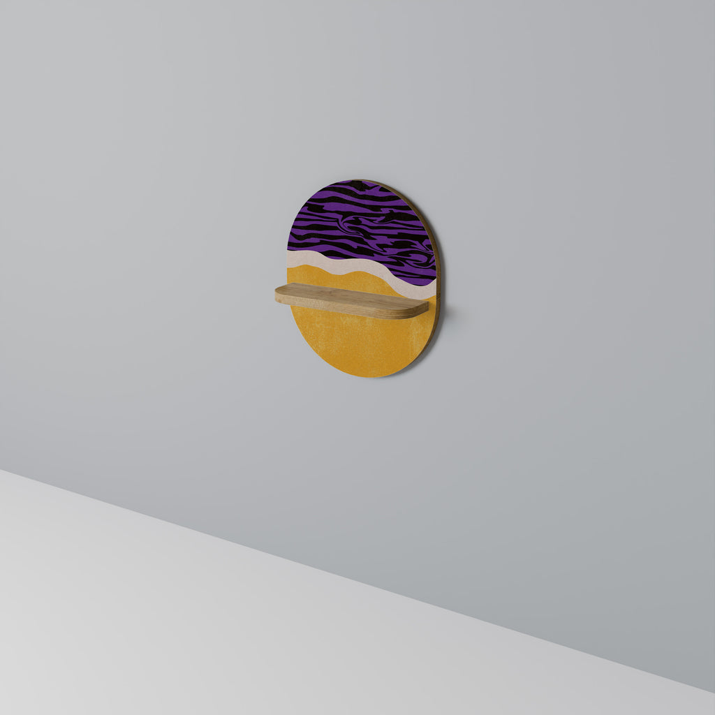 Estantería de arte ovalada con borde independiente en efecto roble