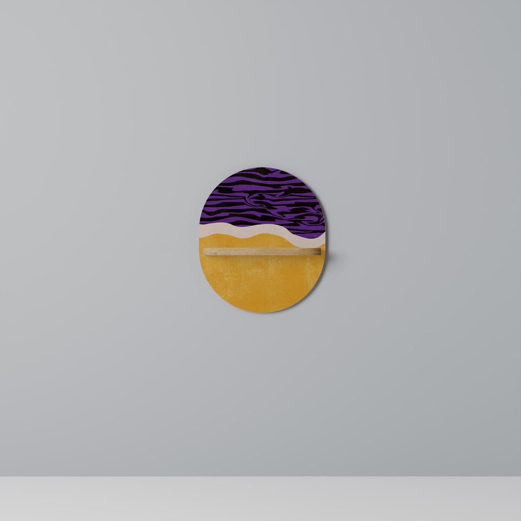 Estantería de arte ovalada con borde independiente en efecto roble