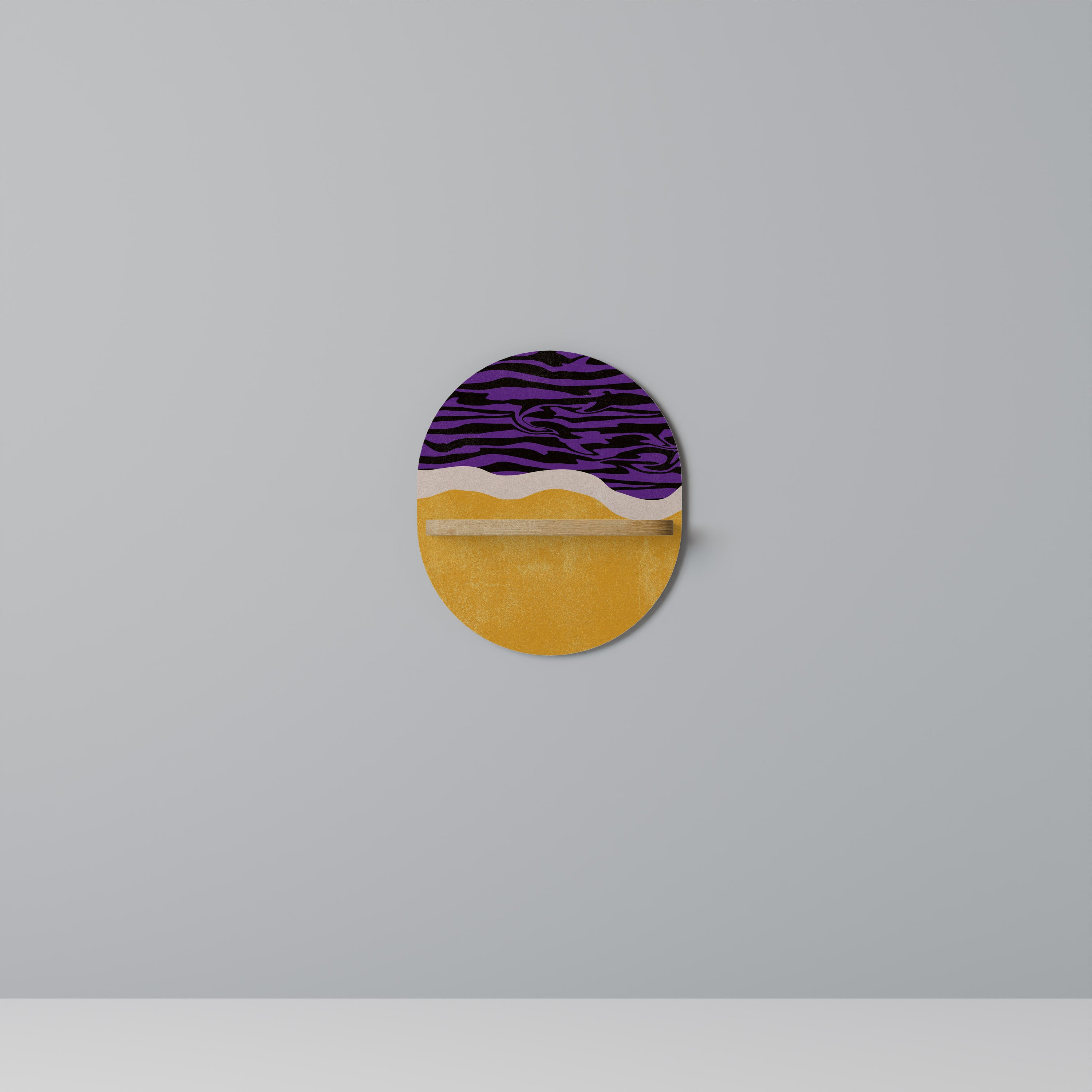 Estantería de arte ovalada con borde independiente en efecto roble